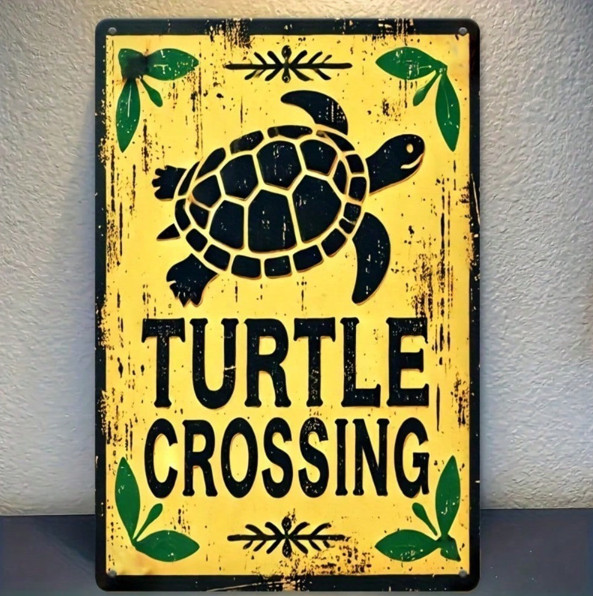 Vintage Turtle Crossing Metal Sign Rustic Yard & Garden Decor Weatherproof