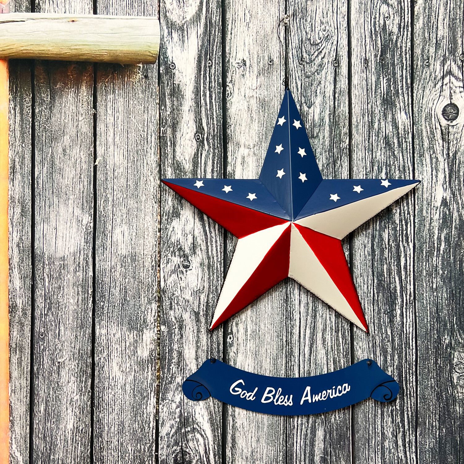 Rustic Hanging Metal American Flag Patriotic Barn Stars Wall Door Yard Signs