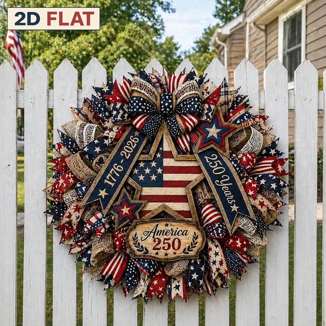 America 250th Years Wooden Wreath, Patriotic Eagle Door Sign Plaque