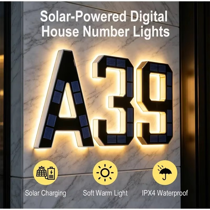 Solar House Number Light LED Address Sign Warm White Lamp, Automatic On/Off Wate