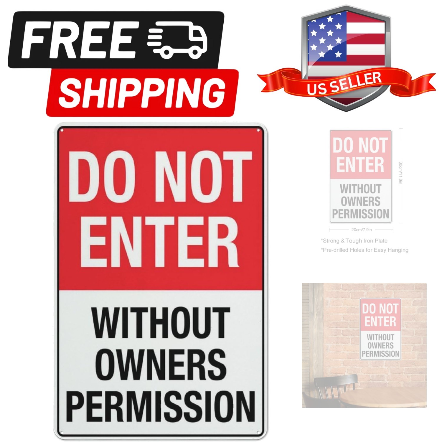 Do Not Enter Without Owners Permission Sign 12 X 8 Inches Reflective Aluminum…