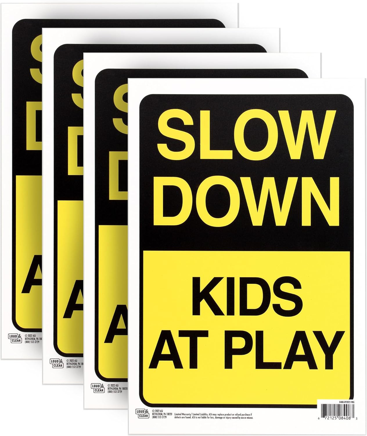 Artskills Slow down Kids at Play Sign, 4-Pack, 12X8 Inches – Kids at Play Safety