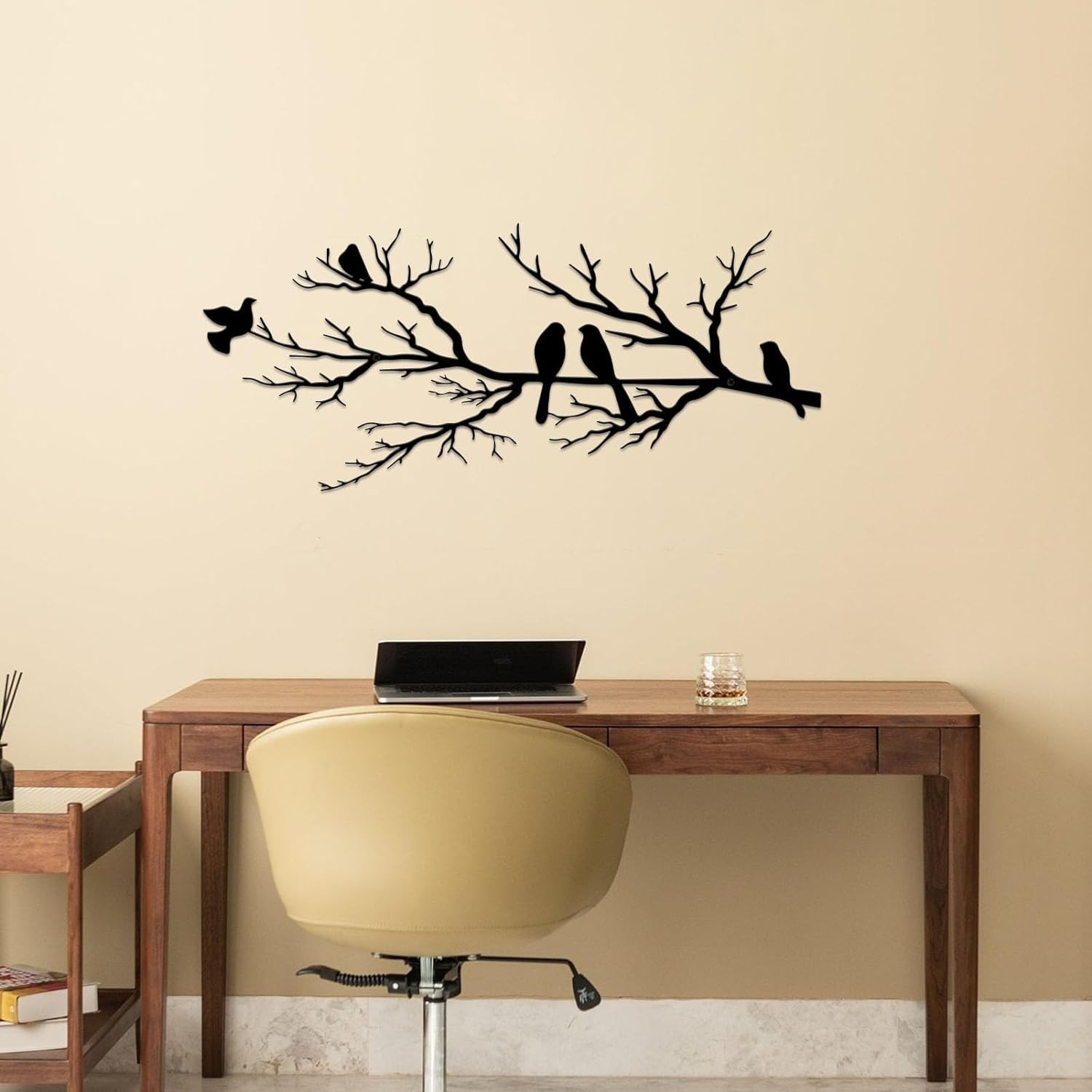 Metal Birds Wall Art, Metal Vivid Birds on Branch Silhouette Wall Decor Black