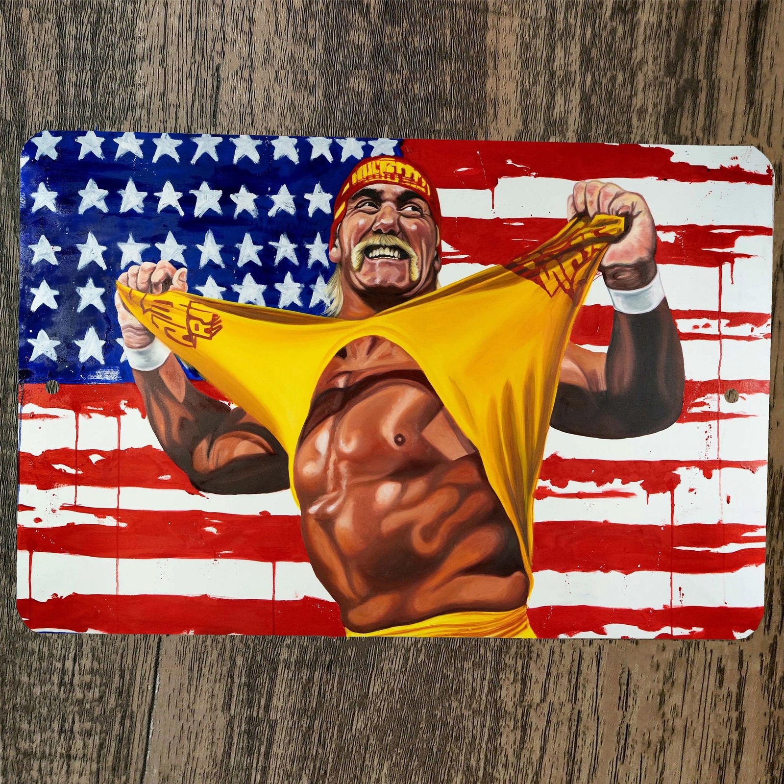 Legendary Hulk Hogan Artwork USA Flag 8×12 Metal Wall Sign