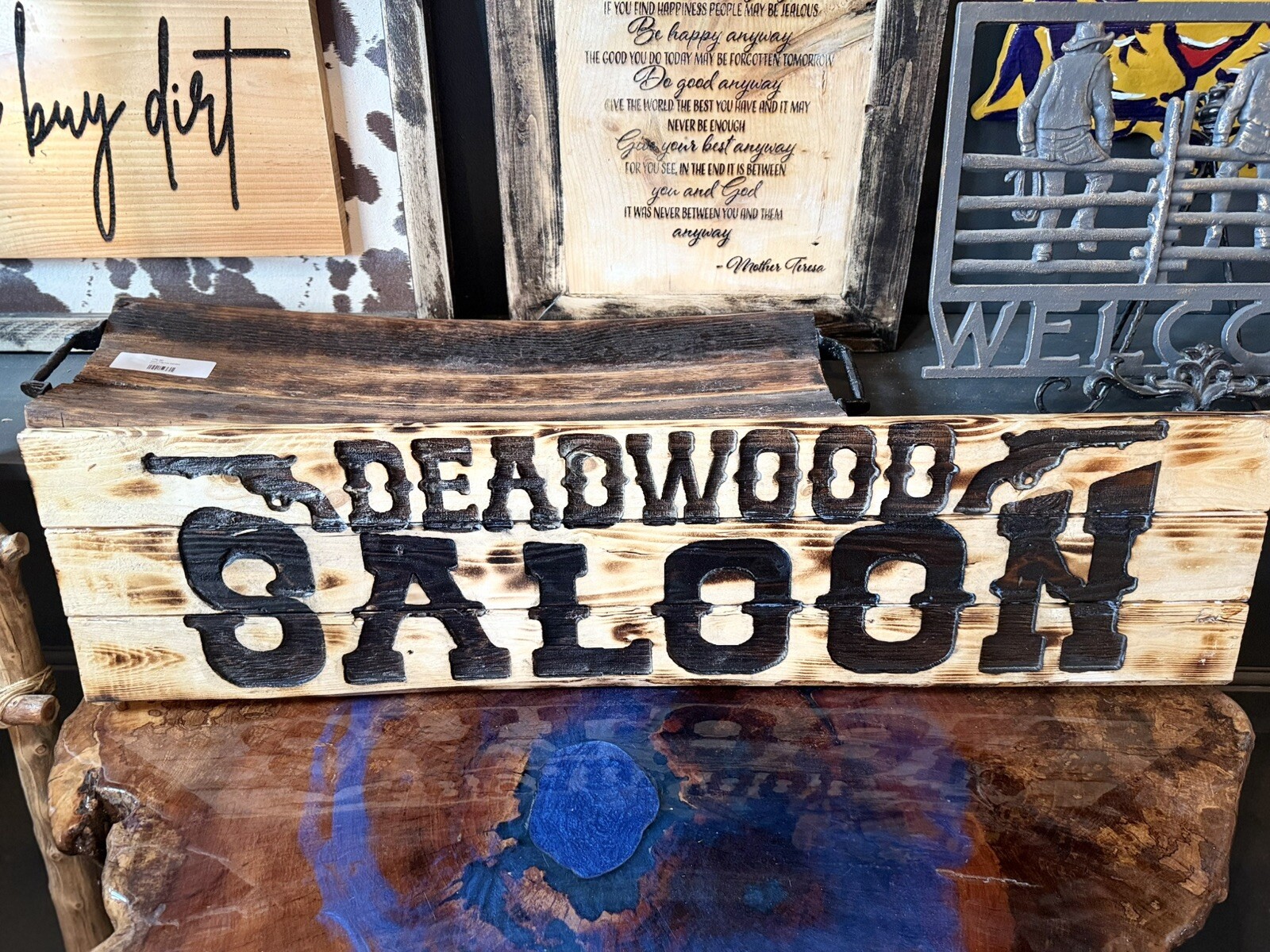 Western Saloon, Carved Wood, Western Style Sign, 42”L X 10”, Torched, Sealed