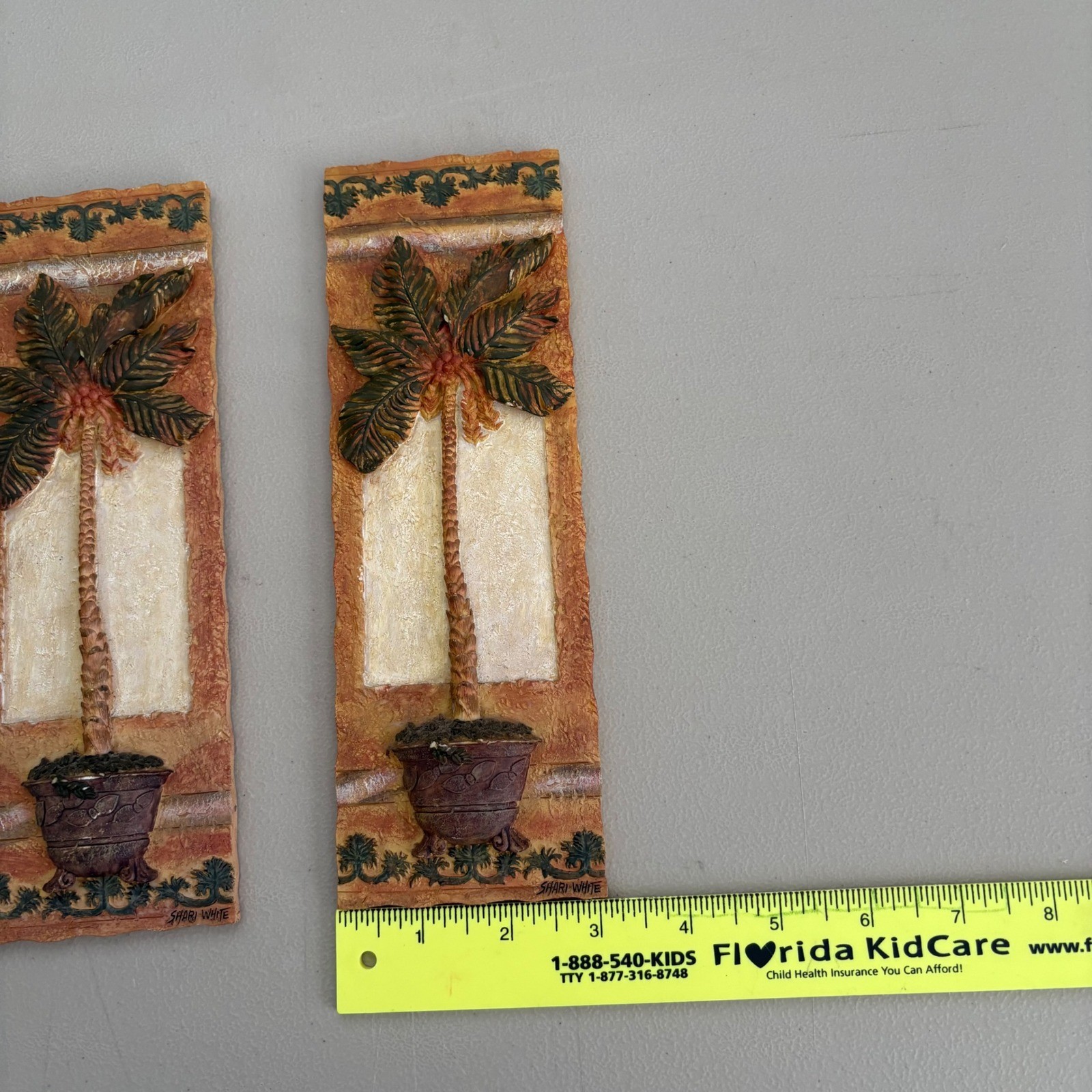 Shari White Palm Tree Wall Plaques Set of 2 Tropical 3D Relief Resin Art Decor