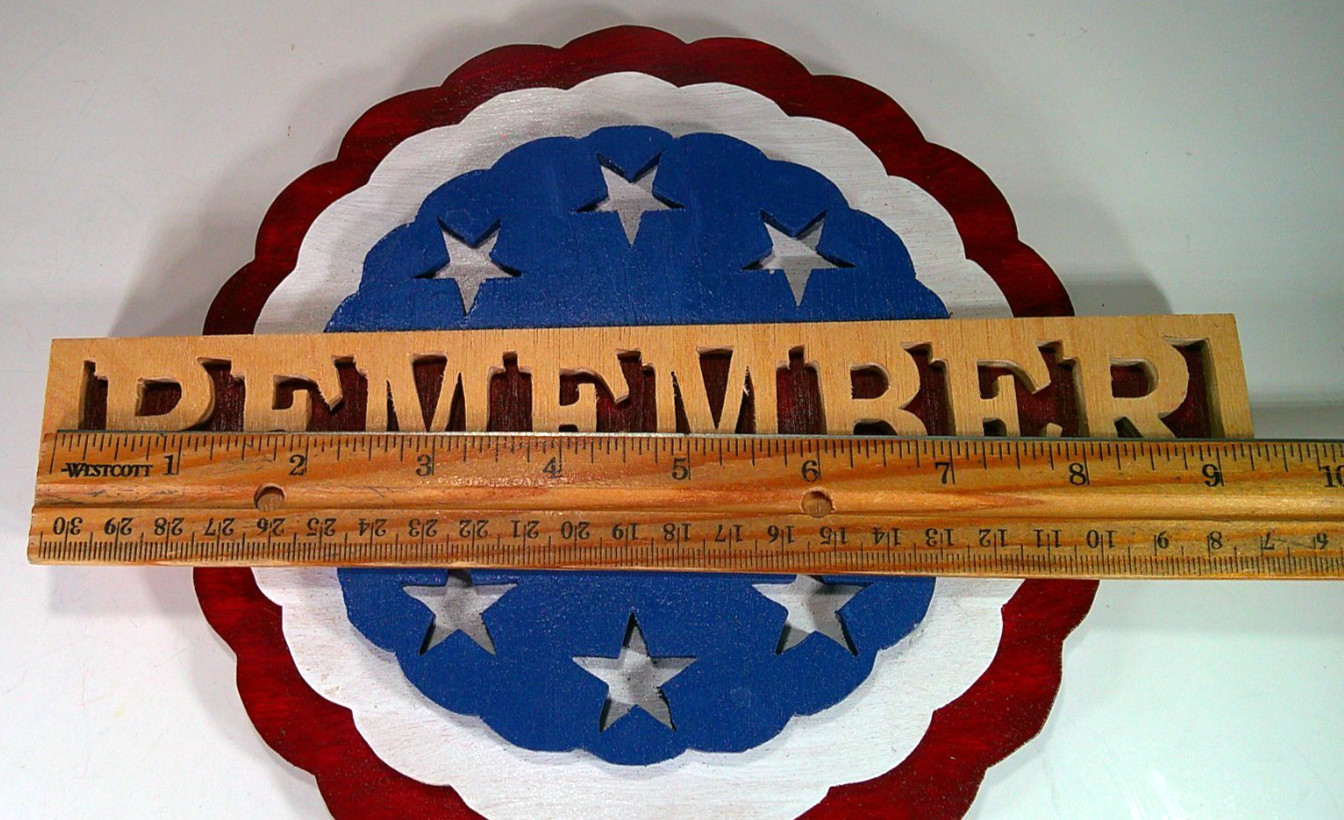 Patriotic REMEMBER Plaque Red White Blue with Stars Wood Handmade Hanger on Back