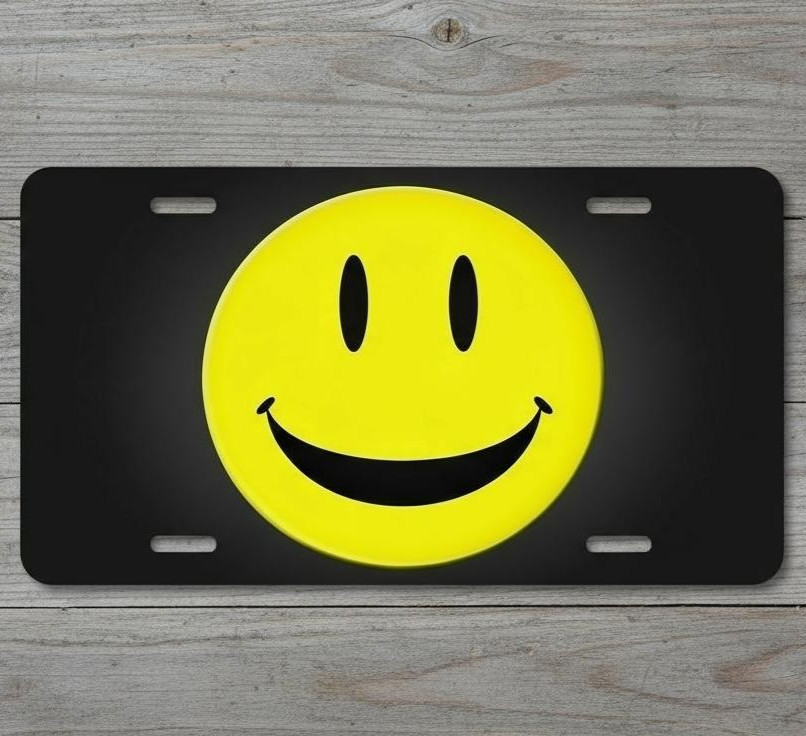 Smiley Face Black & Yellow 6 x 12 Novelty Aluminum License Plate New!
