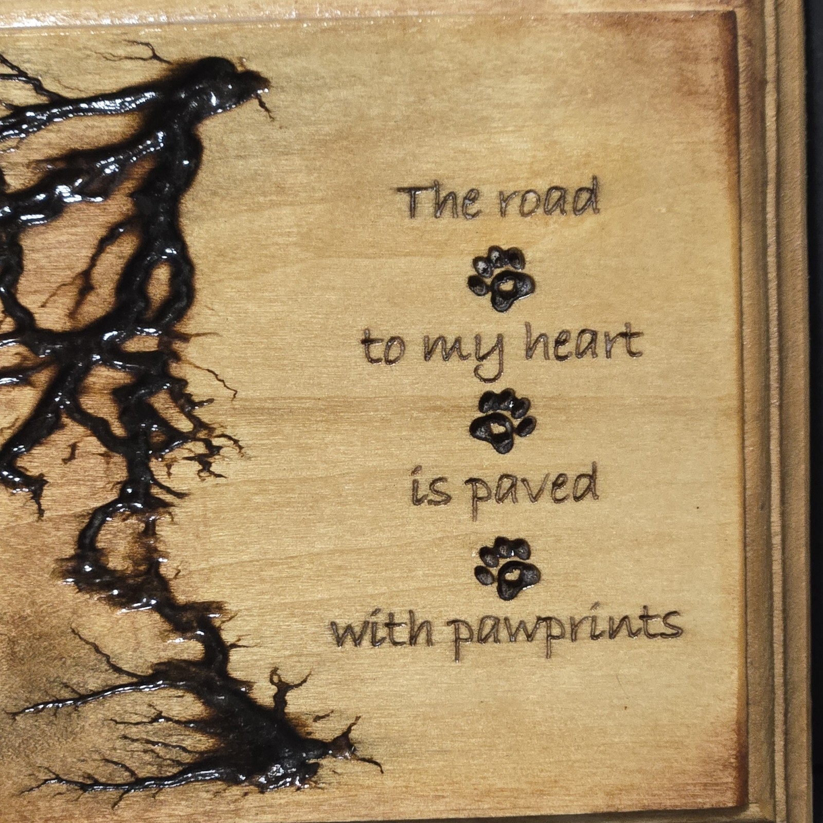 Dog Lover Rustic Wood Wall Art Pug Paw Prints Fractal Burned OOAK Handmade Sign
