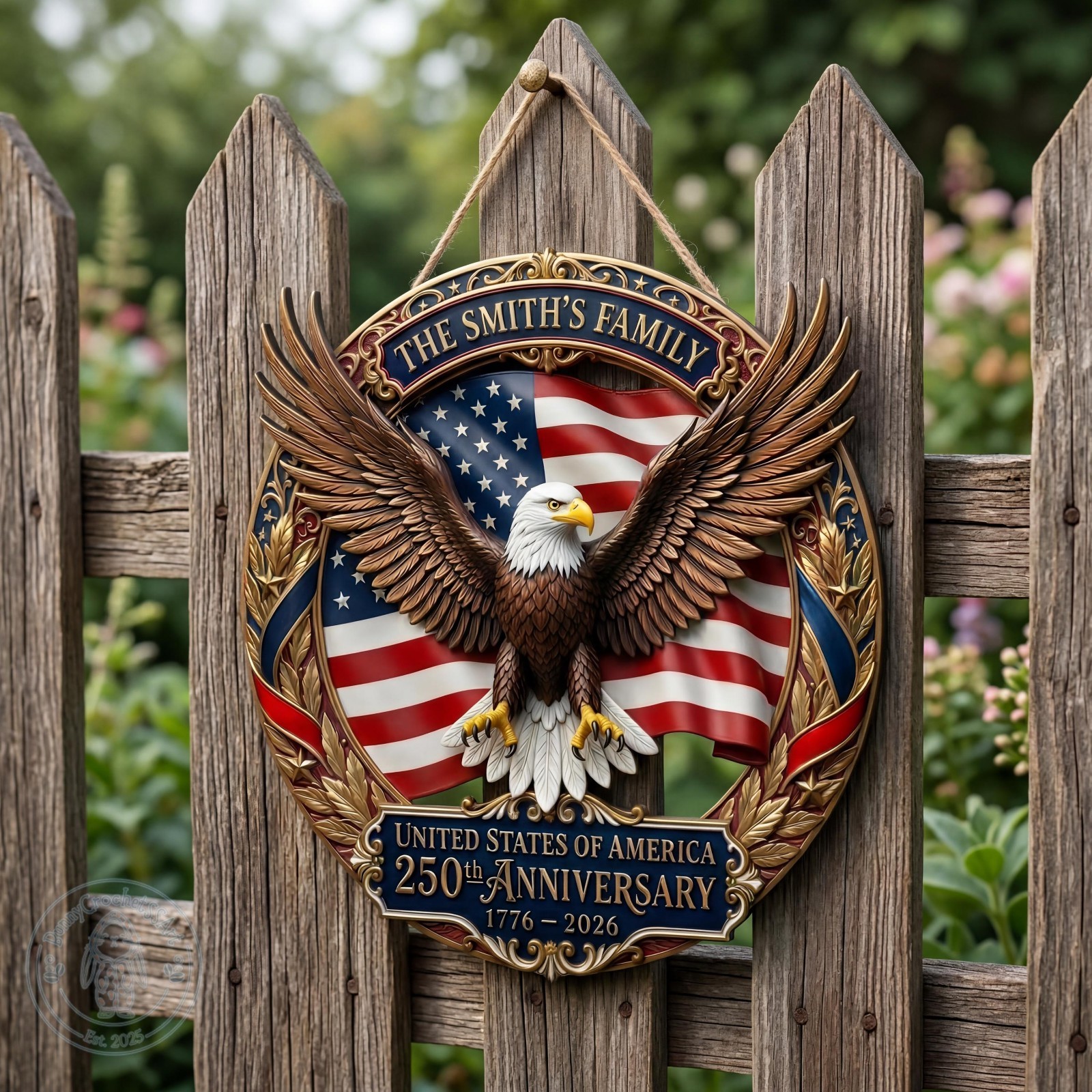 Personalized America 250th Anniversary Wood Sign with a faux 3D Effect , Patriot