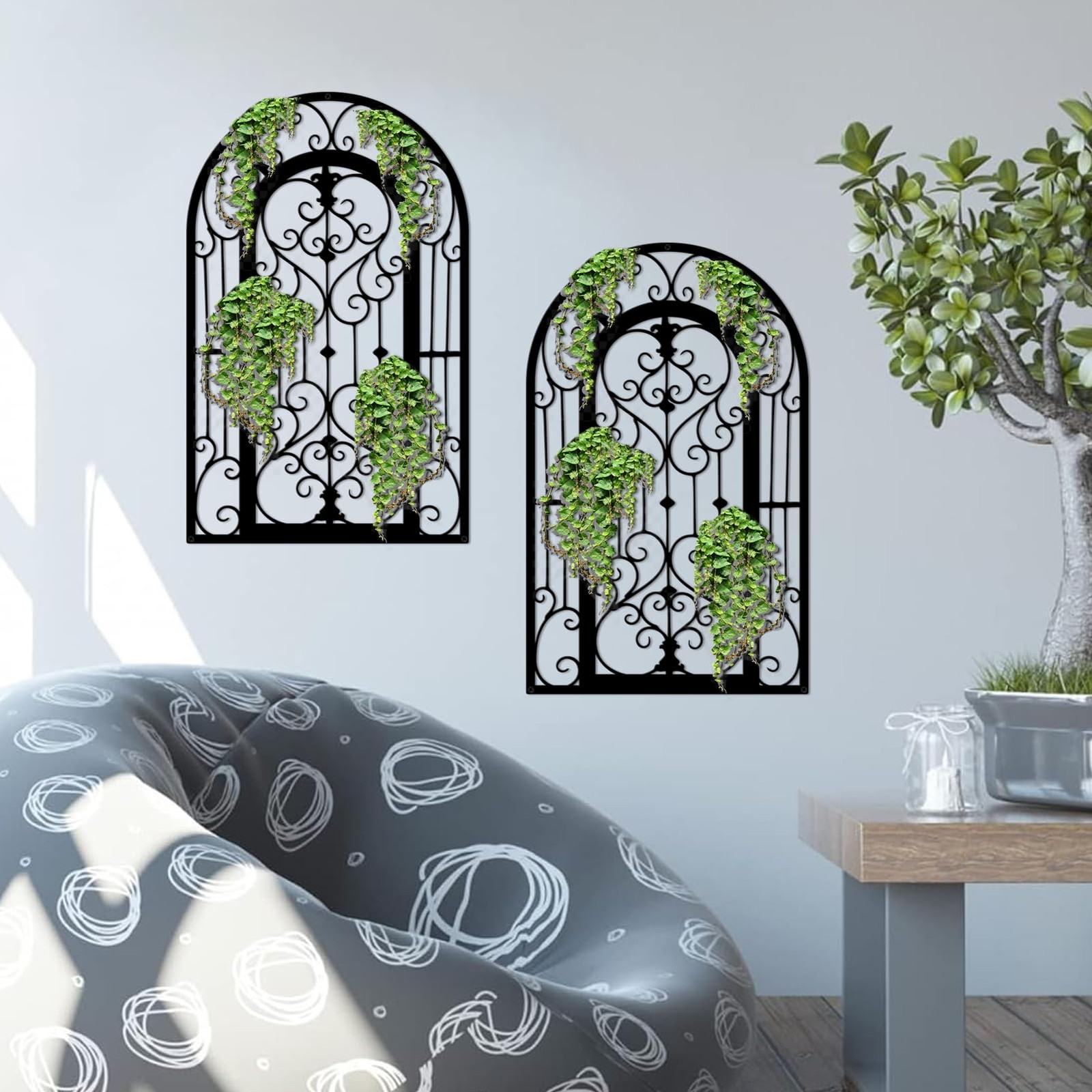 Metal Scroll Wall Decor – Window Arch Wall Art,Wall Panels with Carved Wrough…
