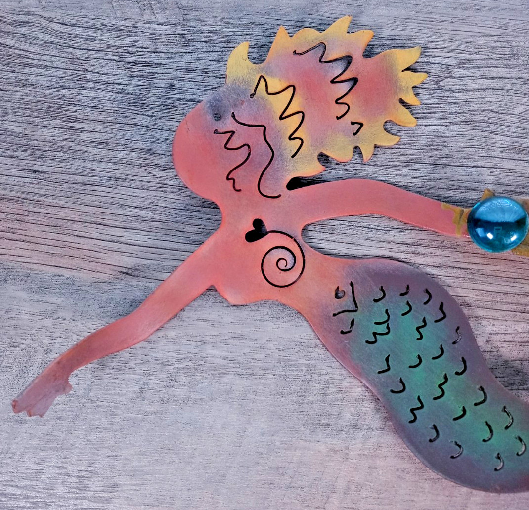 NCE Coastal Die Cut Metal Rustic Mermaid Holding Orb Wall Art 10.5″ X 8.25″