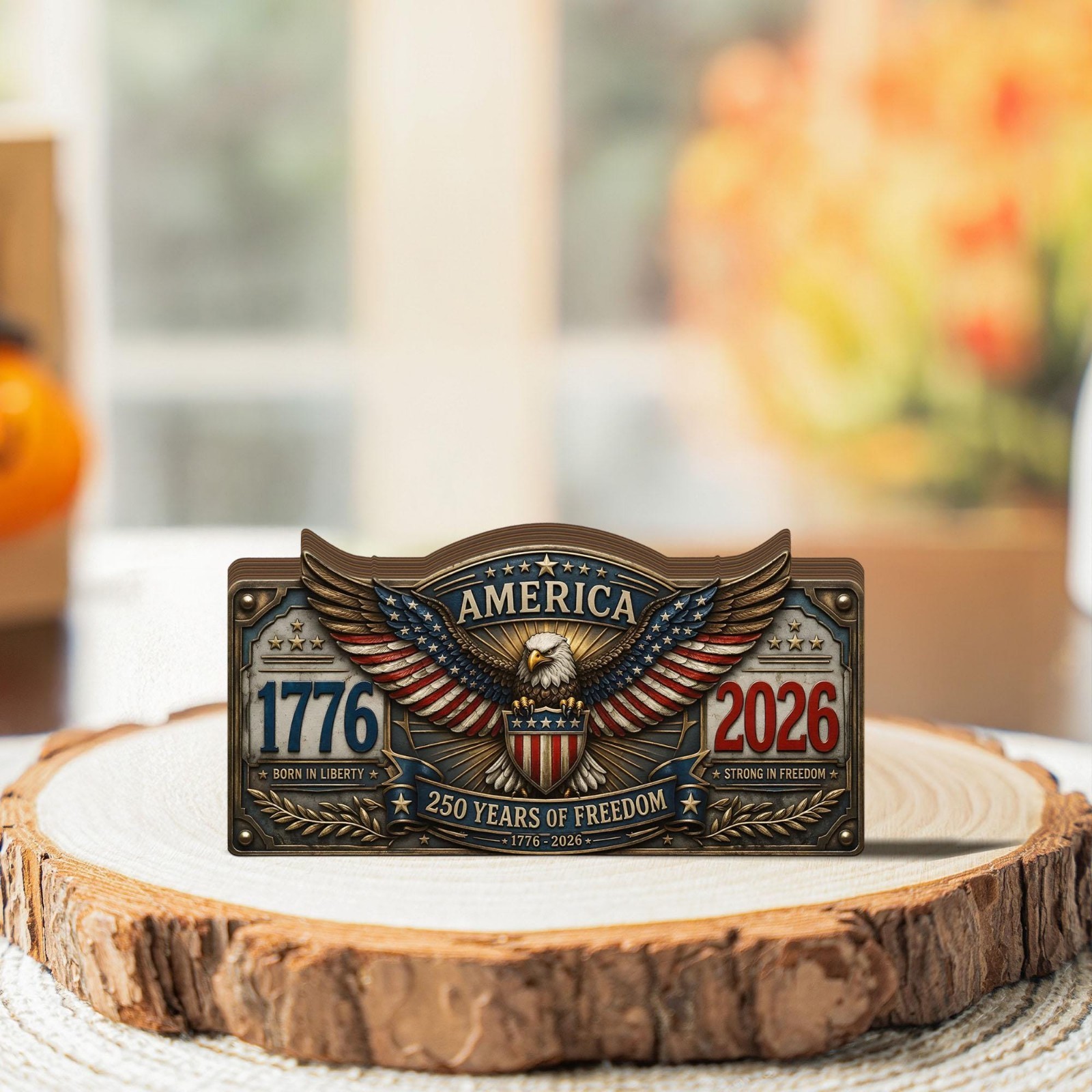 America 1776–2026 Wooden Block Decor, 250 Years of Freedom Patriotic Table Sign,