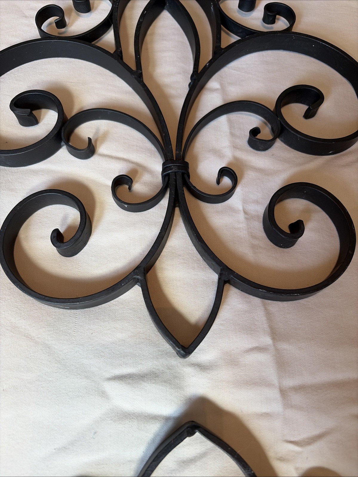 Fleur De Lis Black Wrought Iron Metal Scroll Wall Decor Vintage 11”x12” Pair