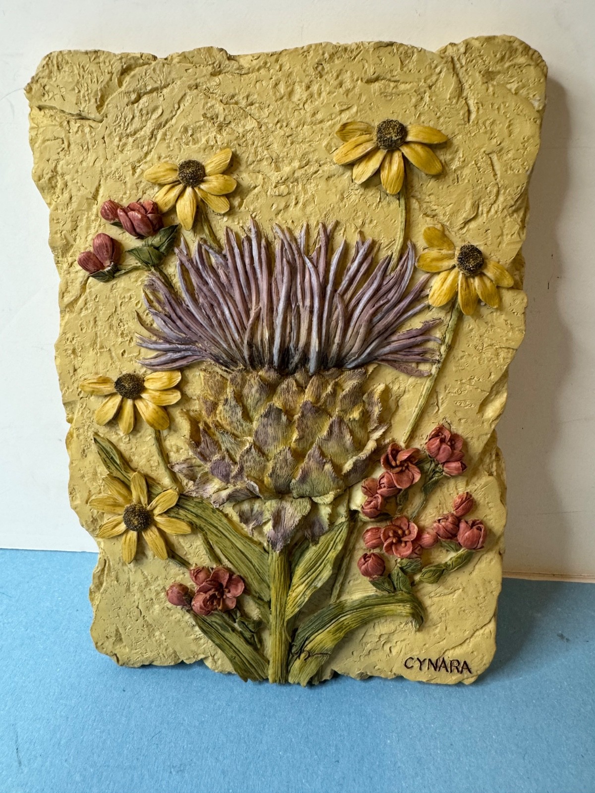 Cynara Stone Floral Wall Plaque Decorative Rectangular Vertical Mounted