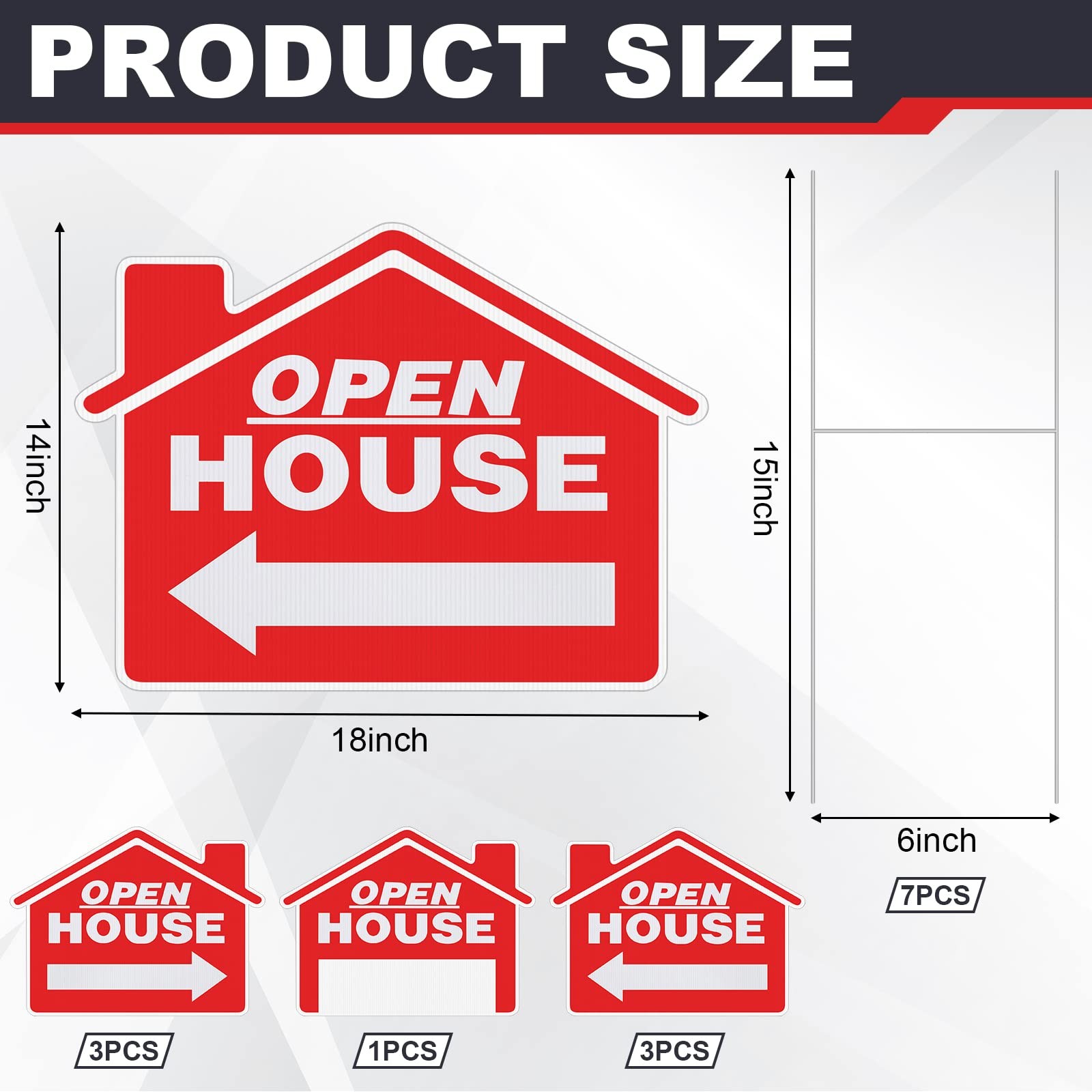 7 PCS Open House Signs 18×14 Inch Double Sided Real Estate Yard Signs Red