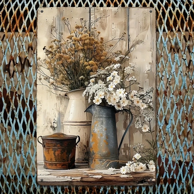 Tin Metal Sign Rectangular Decorative Nice Flowers Wall Art 8×12
