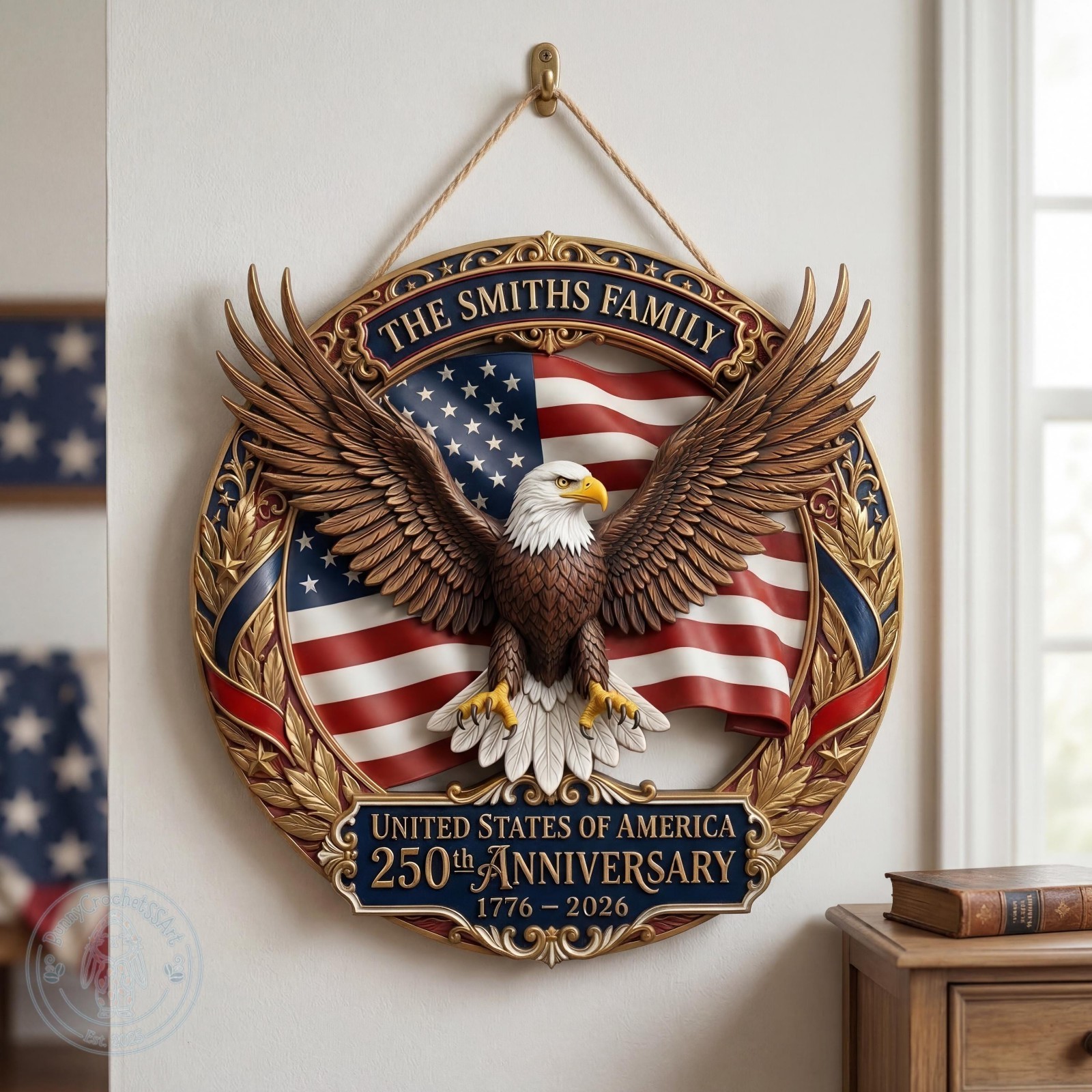 Personalized America 250th Anniversary Wood Sign with a faux 3D Effect , Patriot