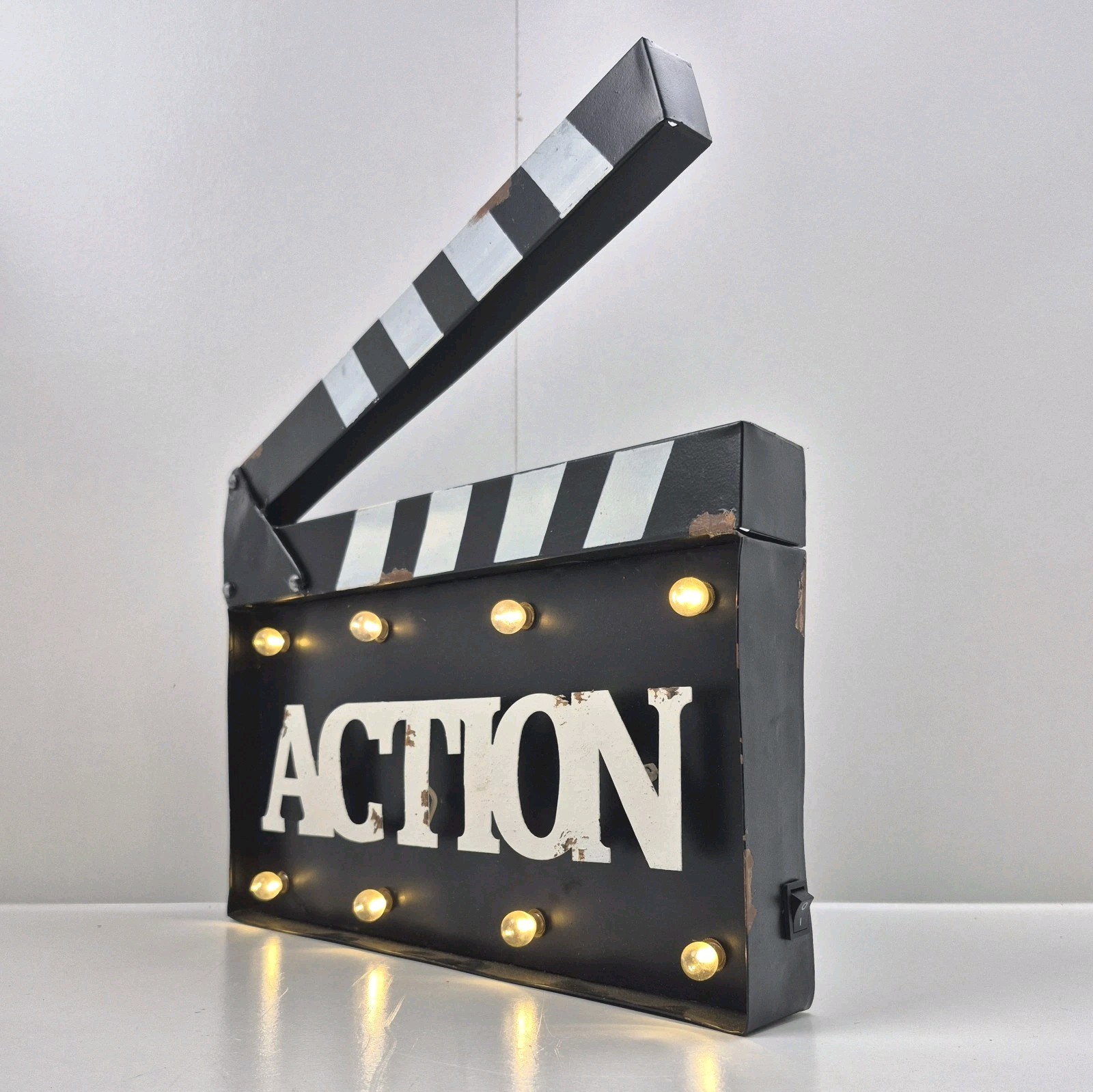 Rare Vtg Movie Director Light-Up Action Clapperboard Home Theater Wall Decor