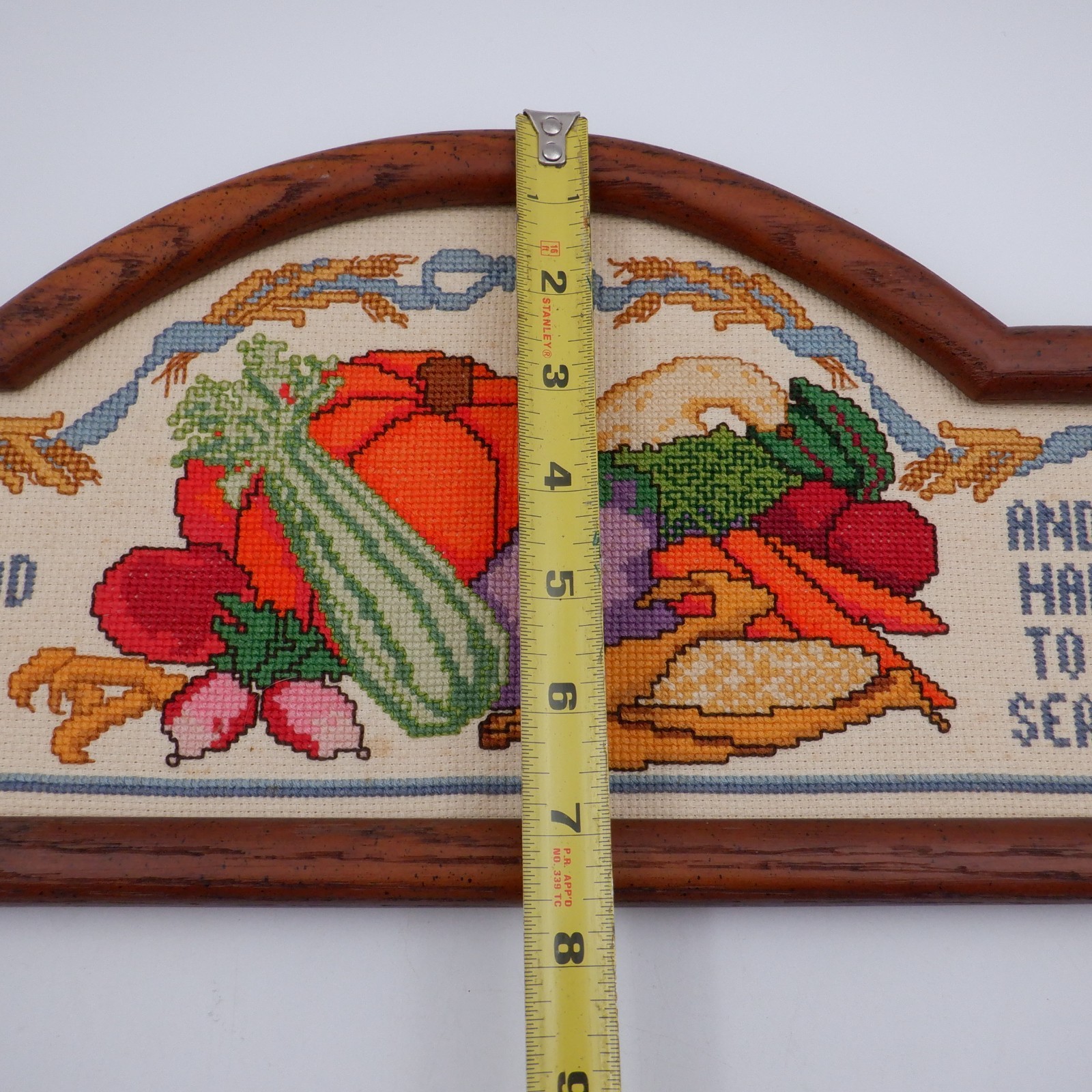RARE 1980s Embroidered Bless This Food Sign Cross Stitch Multicolor Framed