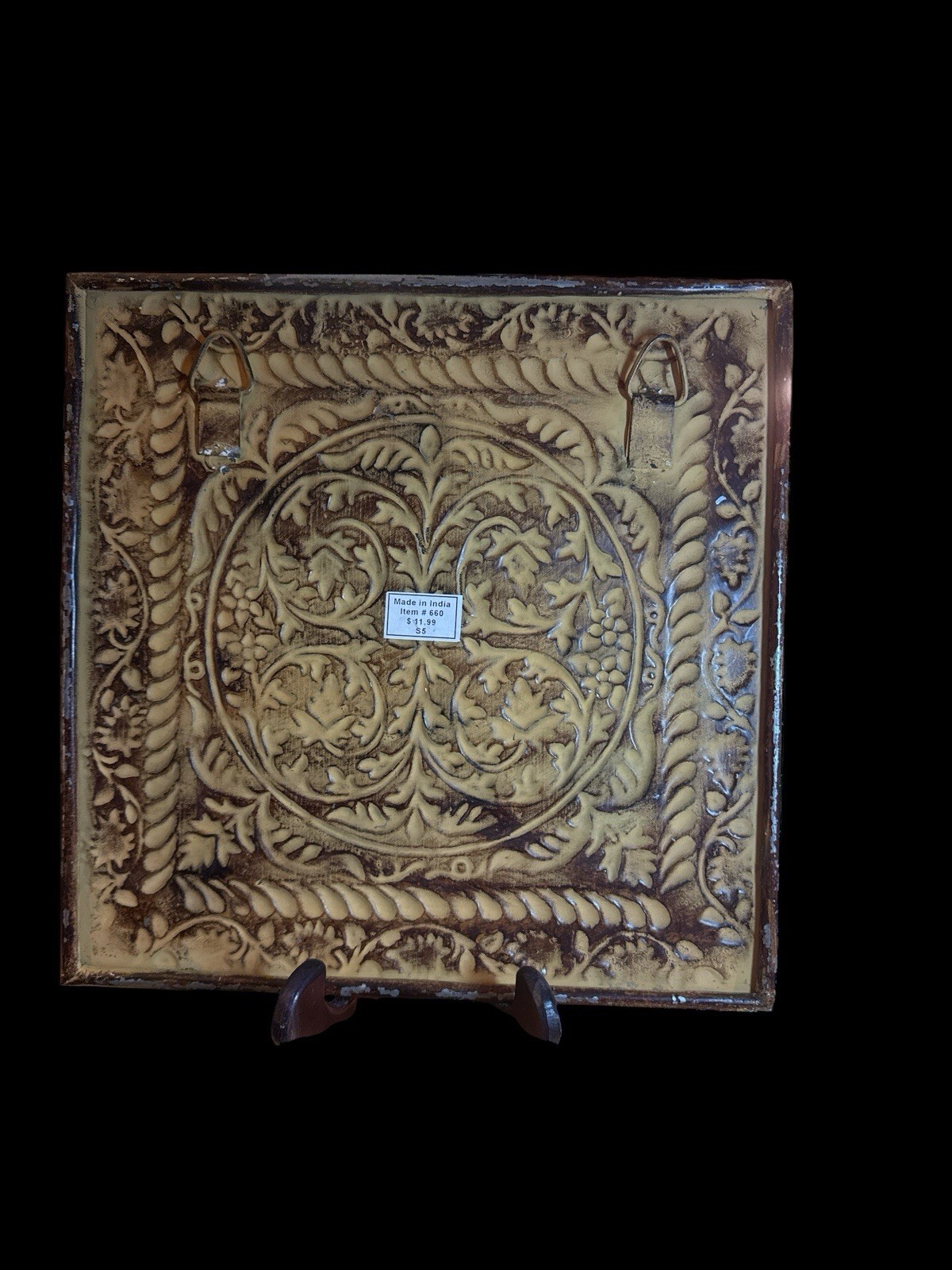 2 Metal Square 12″ Design Wall Hanging Plaques Decor & Circle Disk 15.5″ Diam