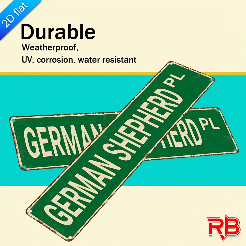 Vintage German Shepherd Aluminum Sign 40.64×10.16 cm Green White