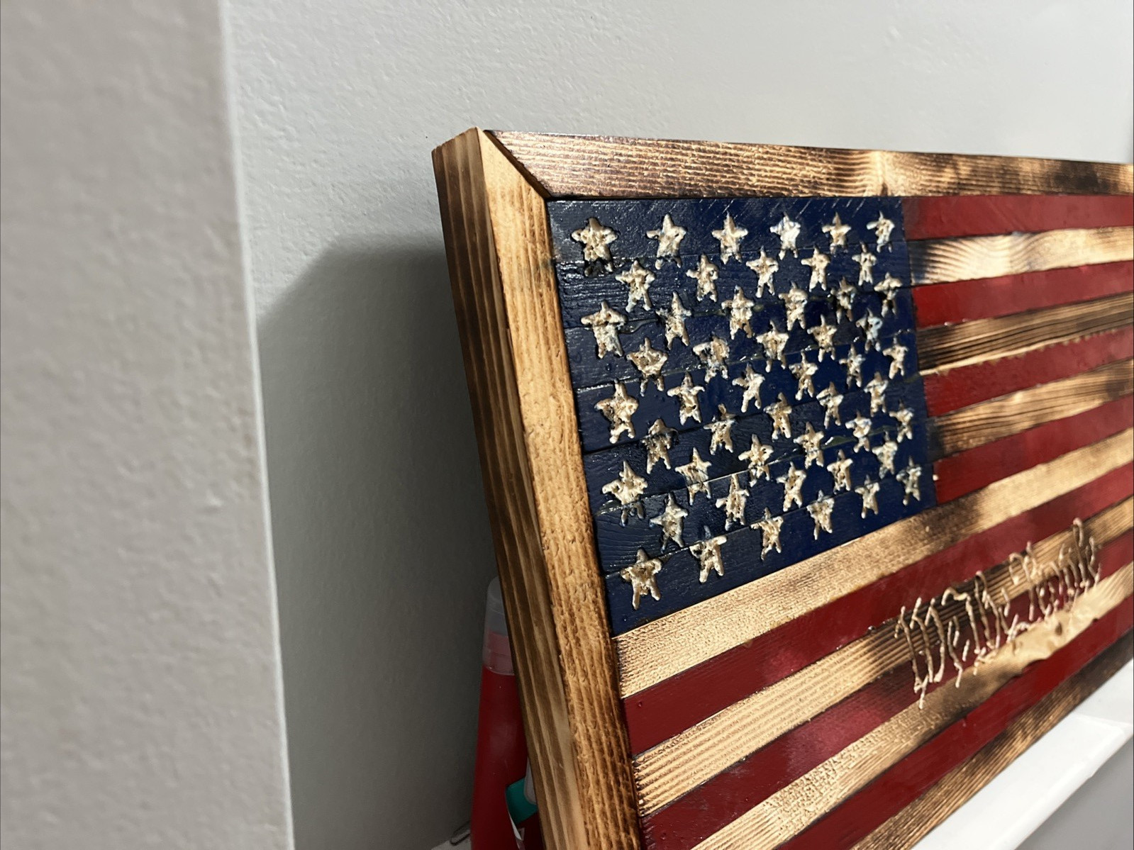 Handmade 50 Star We The People Wooden American Flag Rustic Wall Decor USA