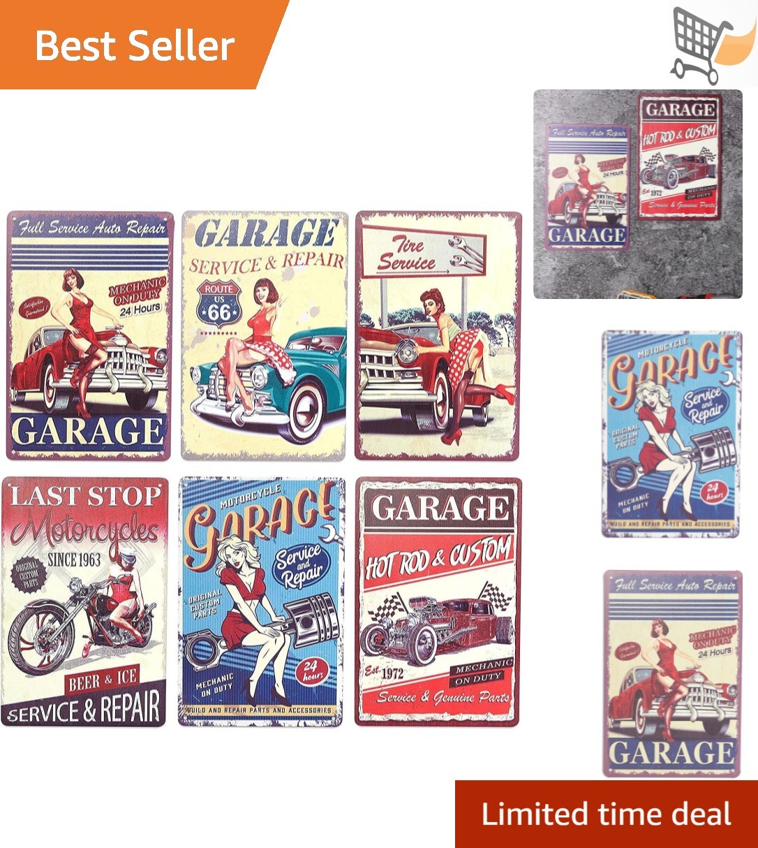 Vintage Metal Signs 6 Pack Iron Wall Decor Garage Car Wall Art Indoor Outdoor