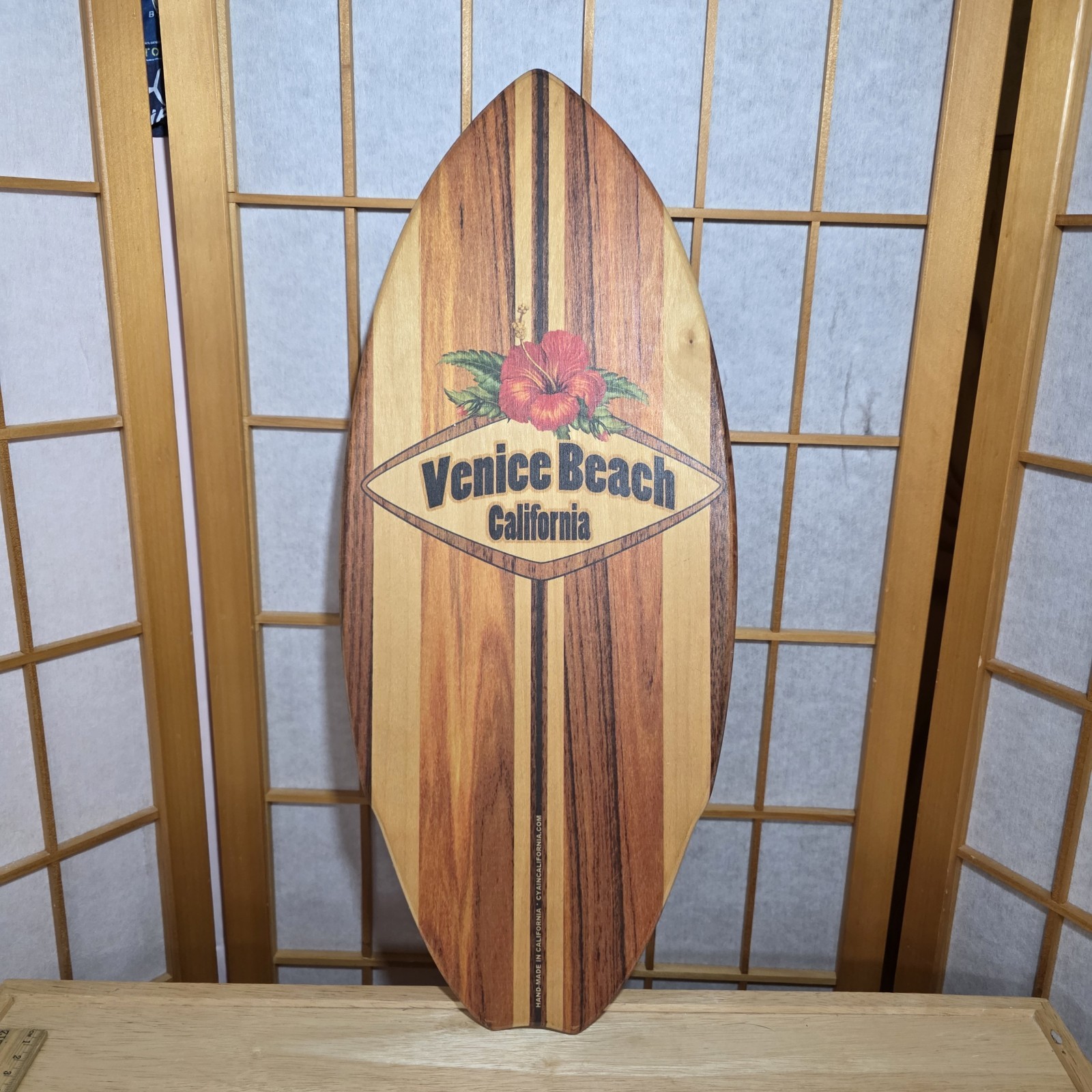 C-ya Venice Beach California Mini Wooden Surfboard Double Sided Handmade 8.5X20″