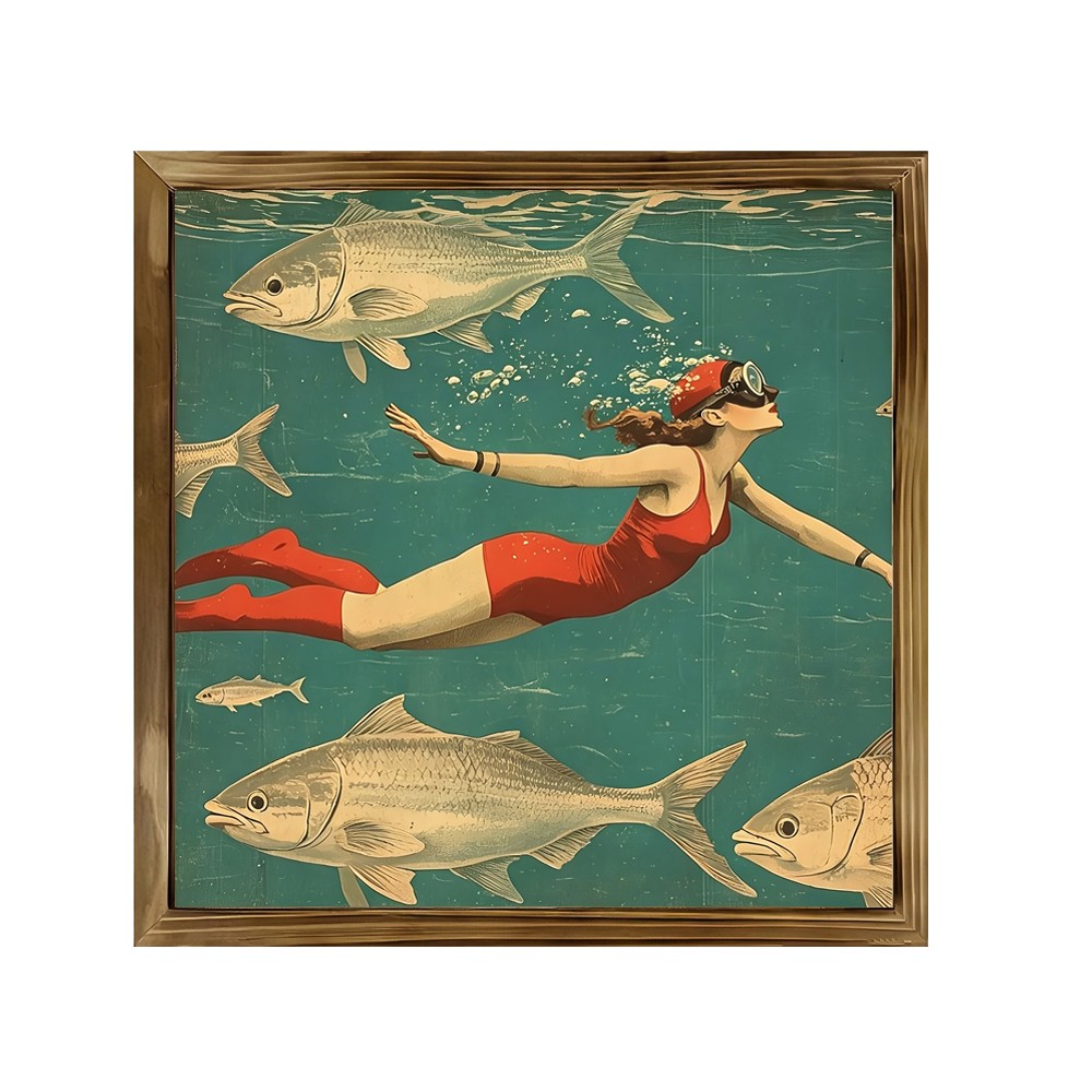 Vintage Swimming-themed Illustrated Wooden Plaque Decor for Home Nautical Style