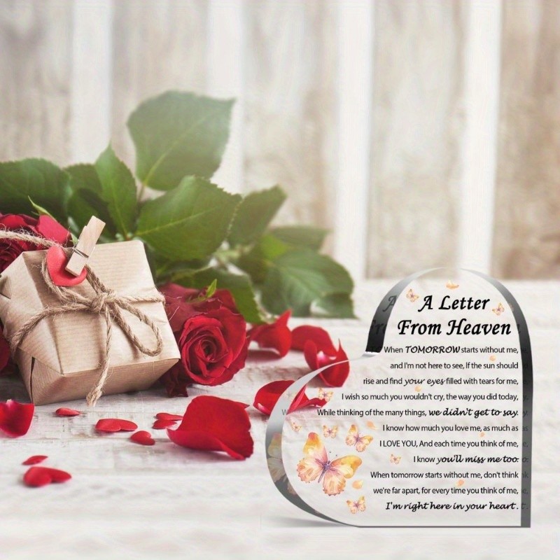 “A Letter From Heaven” Butterfly Acrylic Heart Memorial Plaque Sympathy Gift