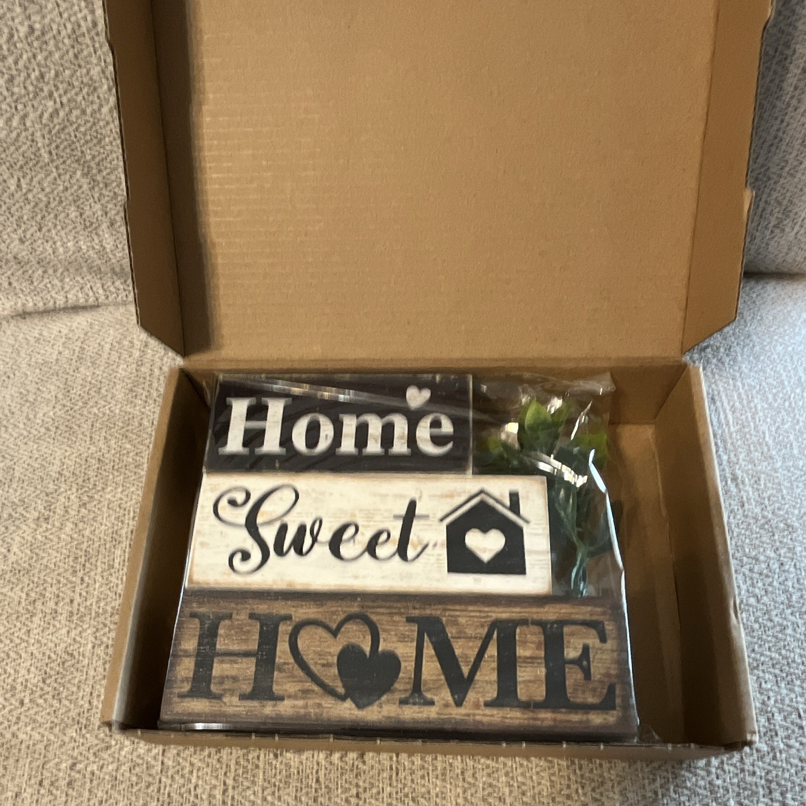 Wood Rectangular Horizontal Sign Plaque “Home Sweet Home” Brown/White/Black