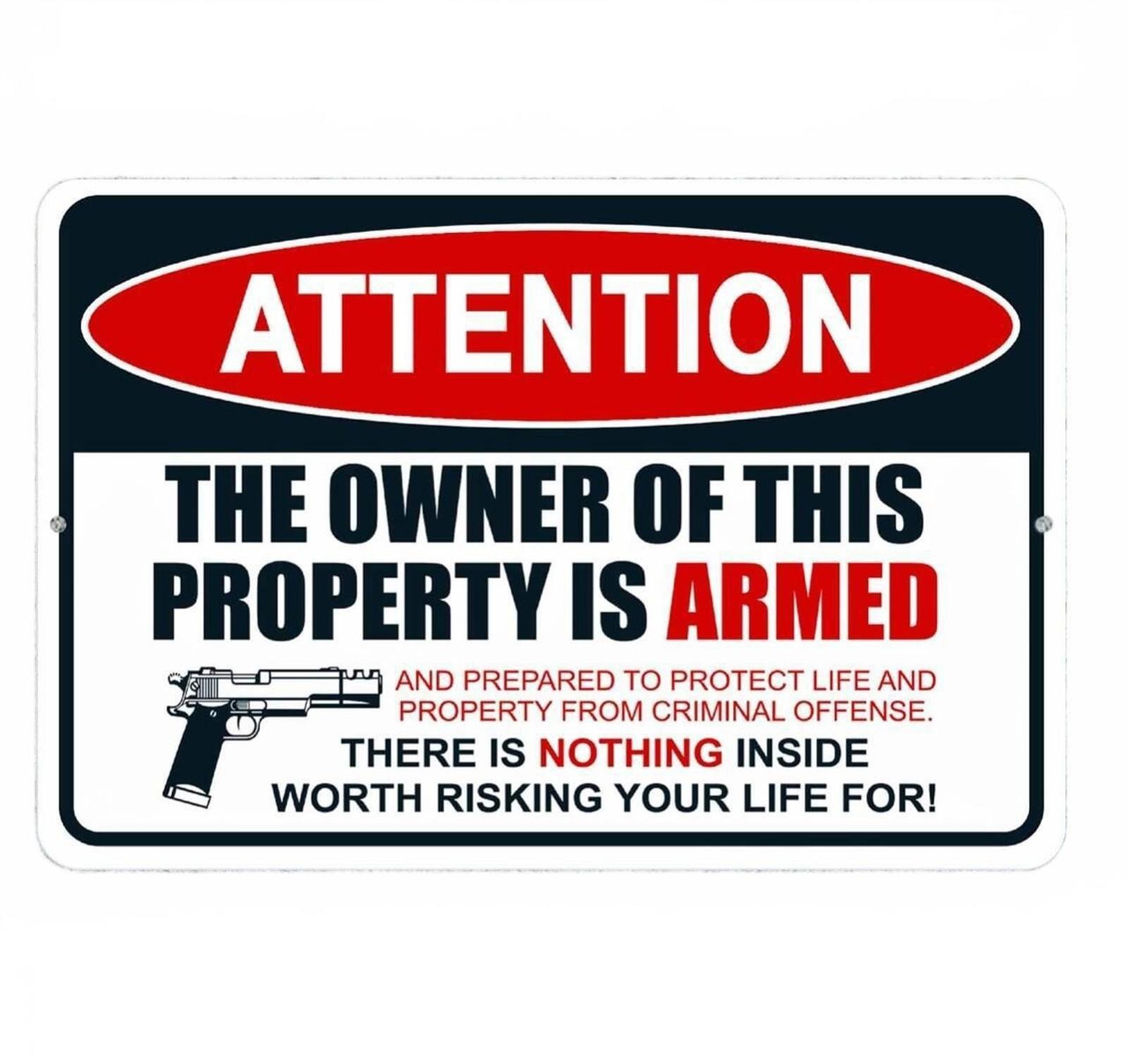 Warning Sign BanginPrints Aluminum Metal 8×12 Door Mounted Decorative
