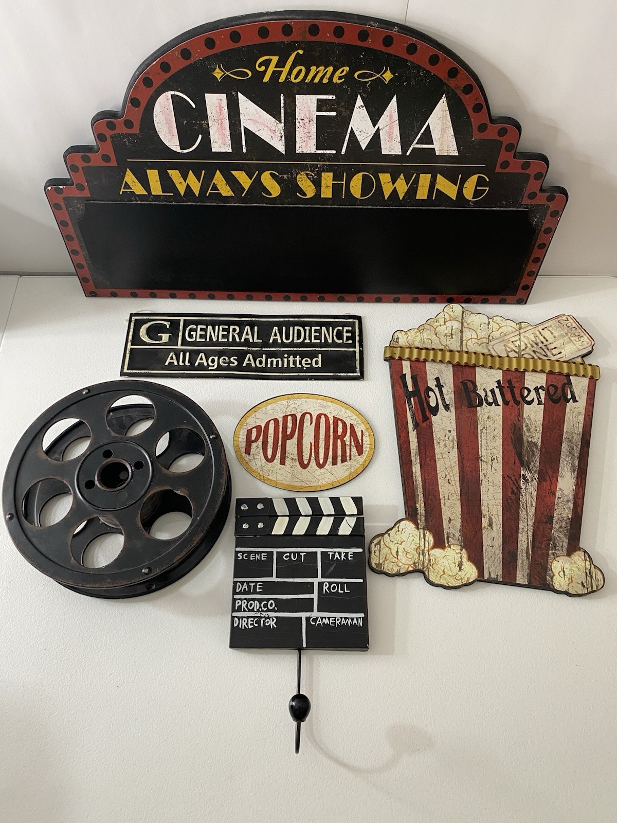 Home Theater Cinema Wall Decor Lot Popcorn Sign Film Reel Clapboard Movie