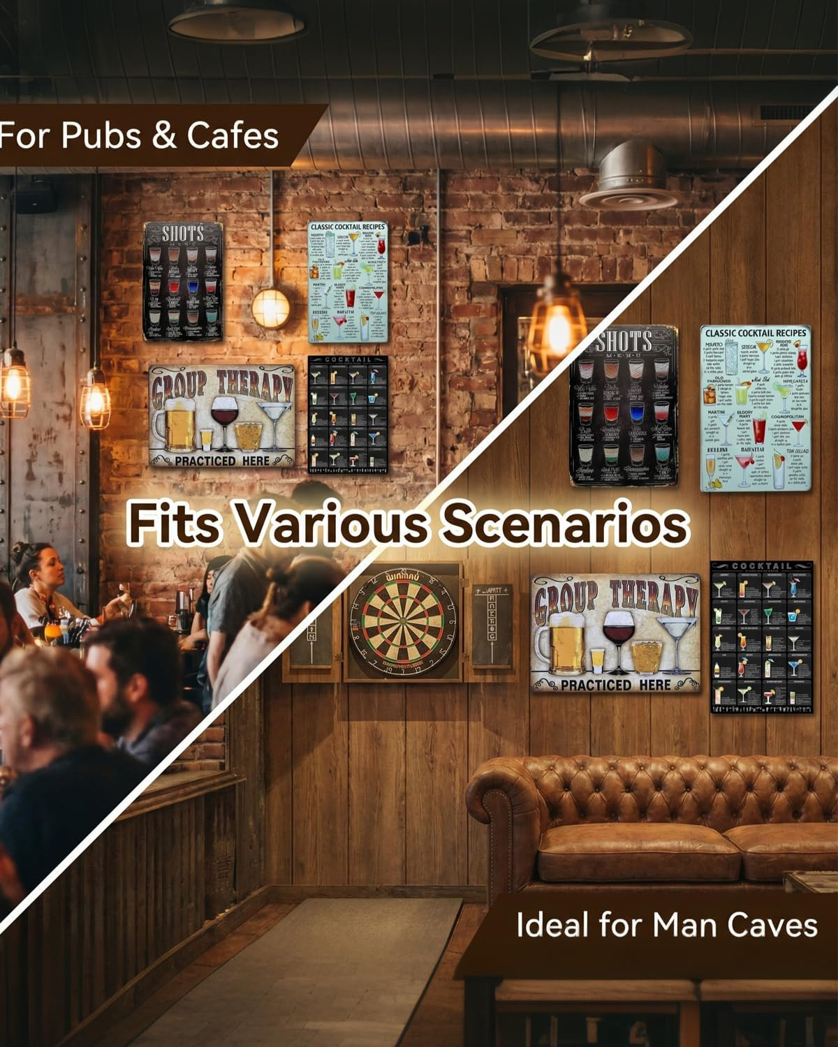 4 Pack Bar Signs for Home Bar Decor, Vintage Metal Bar Wall Decor for Man Cave,