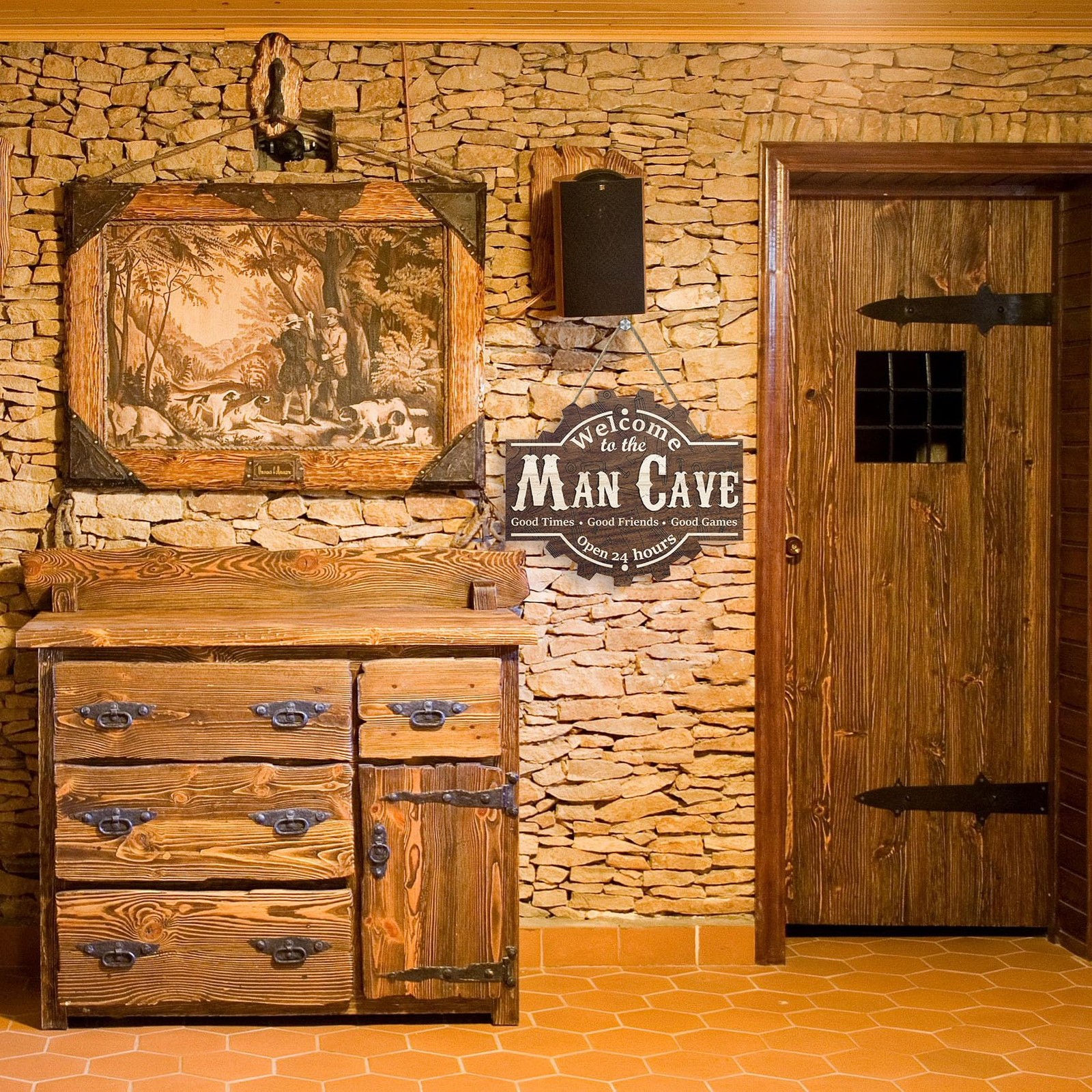 Man Cave Wooden Sign (12.3×10.2 inch), Vintage Man Cave Welcome Door Hanger, …