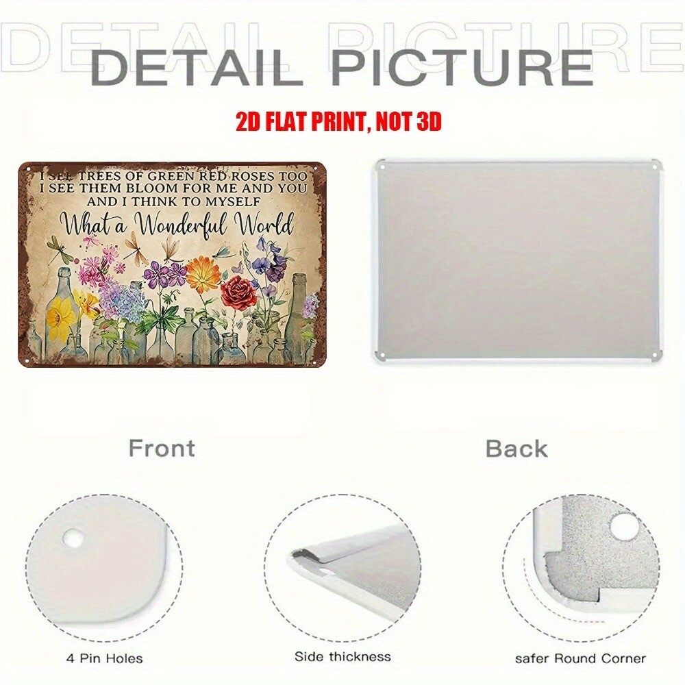 Garden Tin Sign Outdoor Flower Gardening Metal Signs What A Wonderful World 12×8