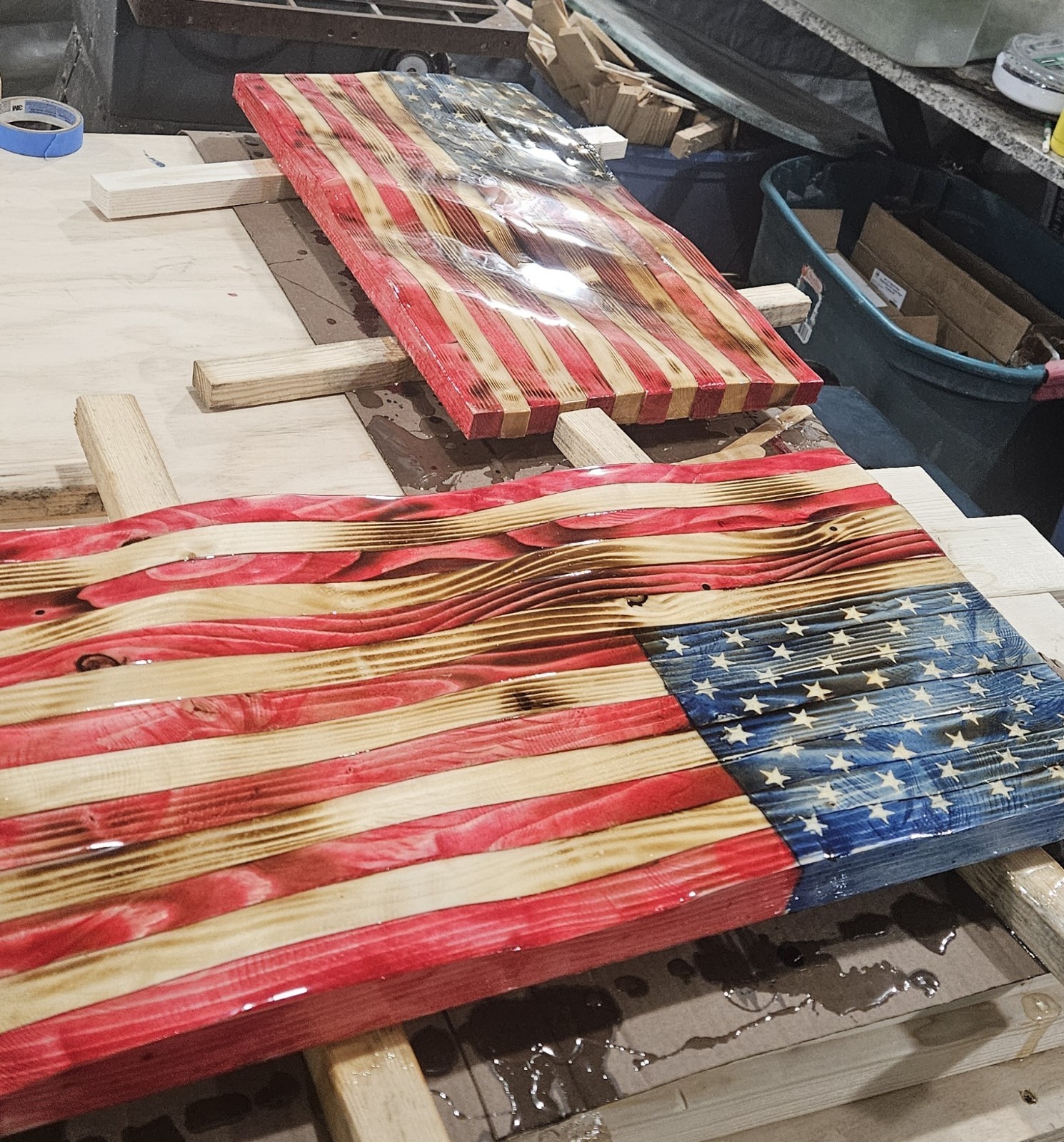 Wavy Wooden American Flag, 3D Wooden USA Flag, Handmade Rustic Wooden Flag
