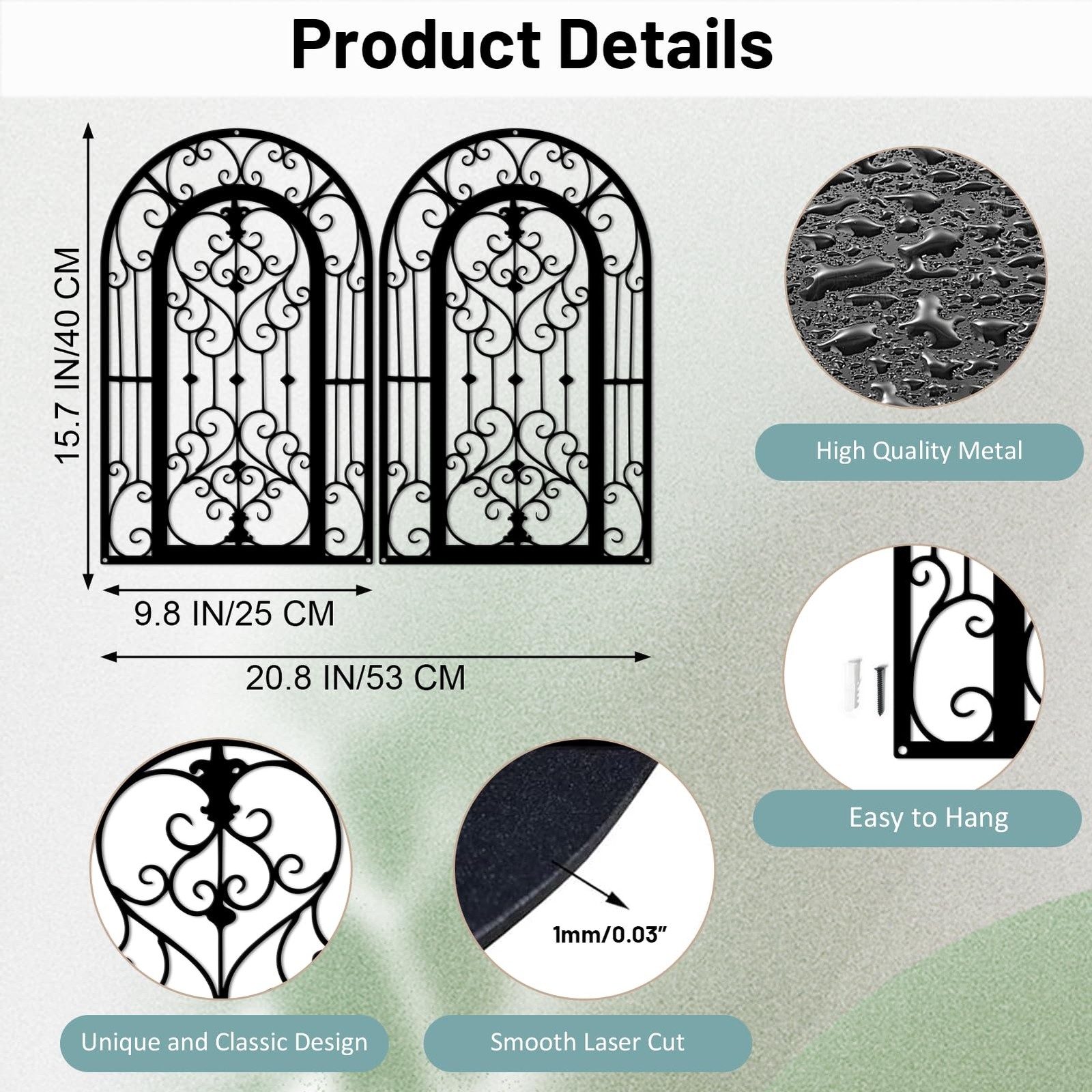 Metal Scroll Wall Decor – Window Arch Wall Art,Wall Panels with Carved Wrough…