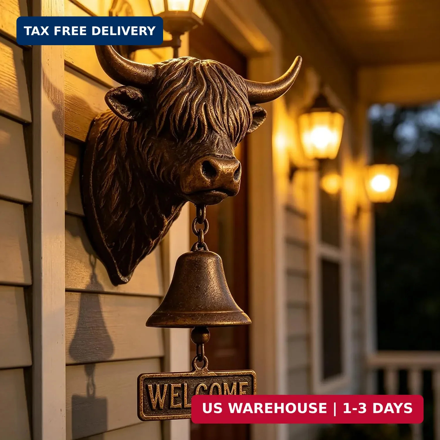 Highland Cow Welcome Bell,Head Wall Mounted Doorbell with Welcome Sign Rustic Re