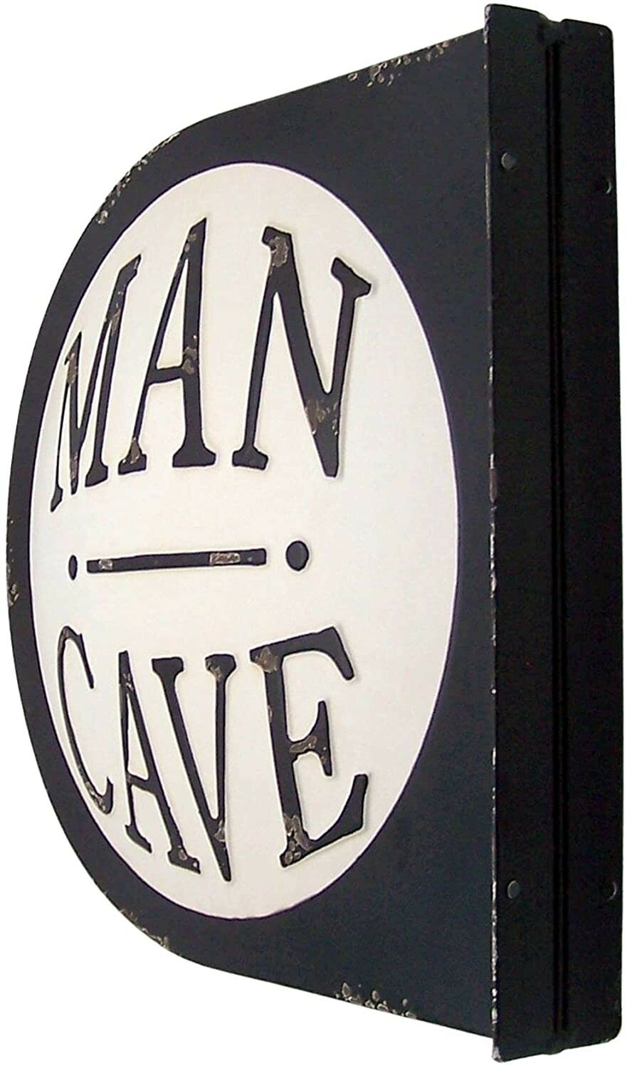 Distressed Tin Man Cave Sign, Wall Mounted, Retro Style Bar Décor, 14.25 Inches