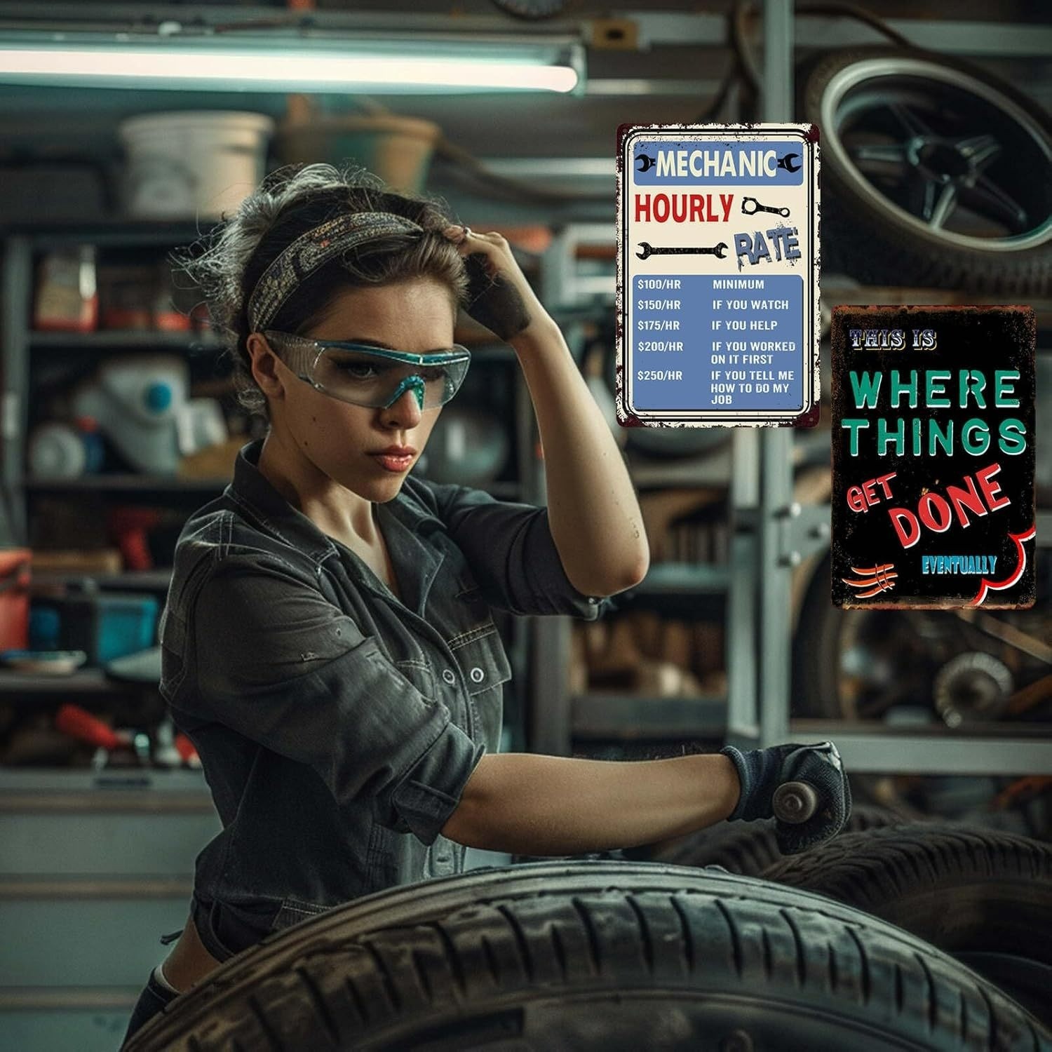 Funny Mechanic Hourly Rate Metal Sign Retro Humor Bar Home Decor Garage/Workshop