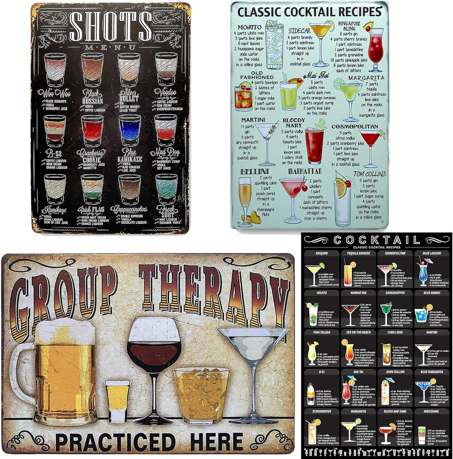 4 Pack Bar Signs for Home Bar Decor, Vintage Metal Bar Wall Decor for Man Cave,