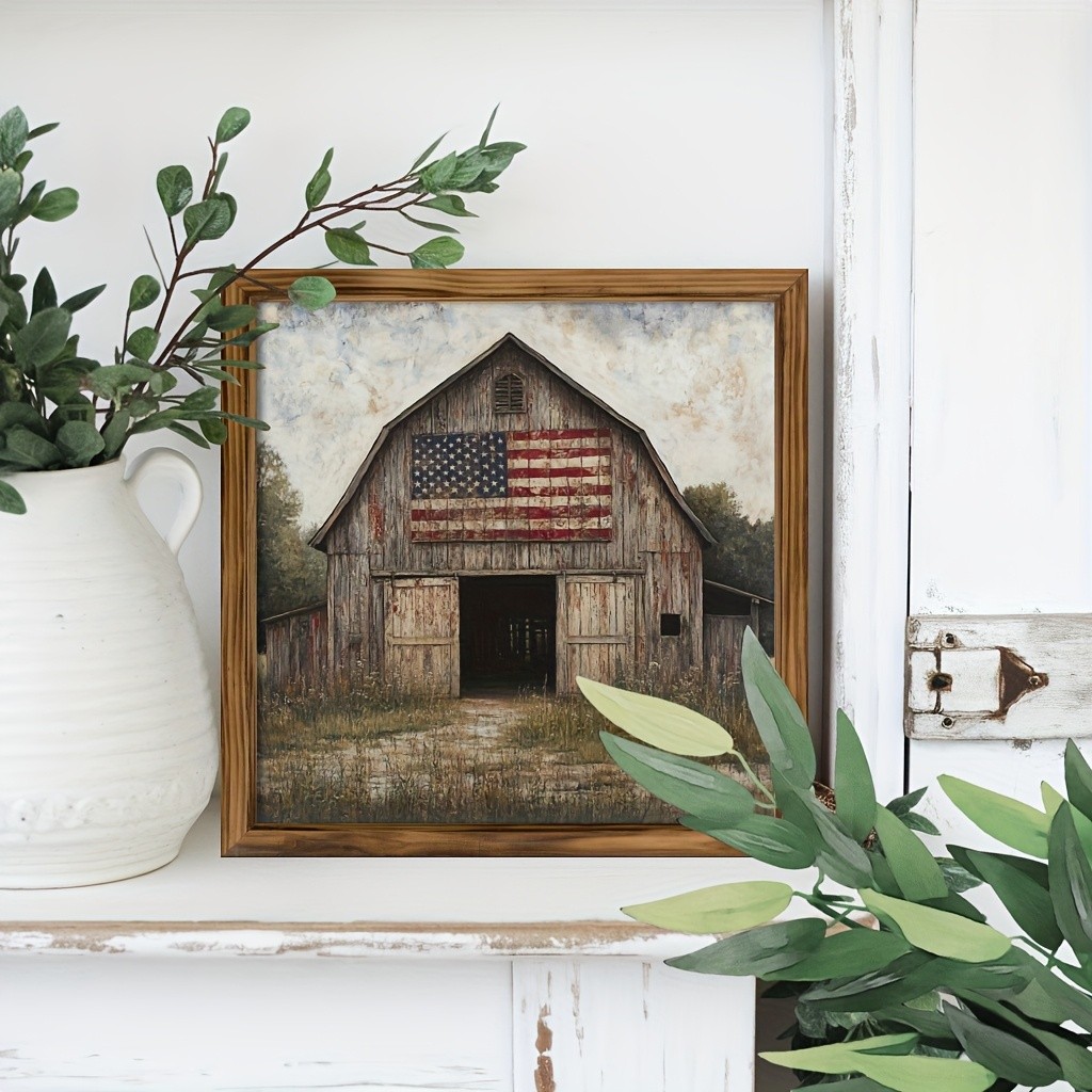 2D Vintage American Flag Barn Wooden Sign Distressed Rustic Wall Art Room Decor