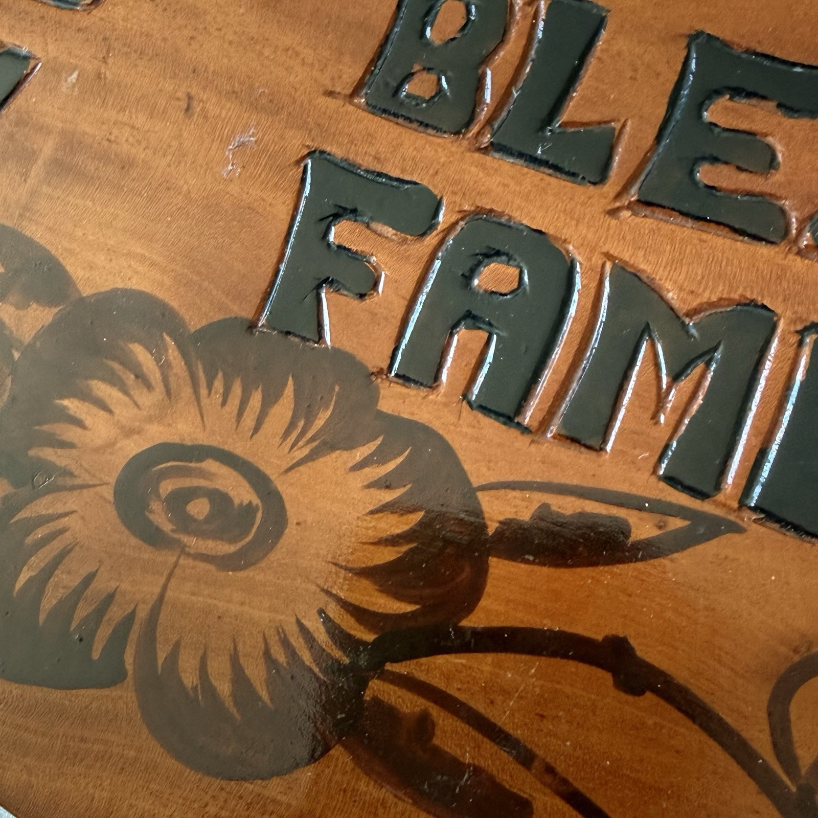 VTG Wood Sign “God Bless My Family” Folk Art Handmade Hawaii Christian 6”x 10”