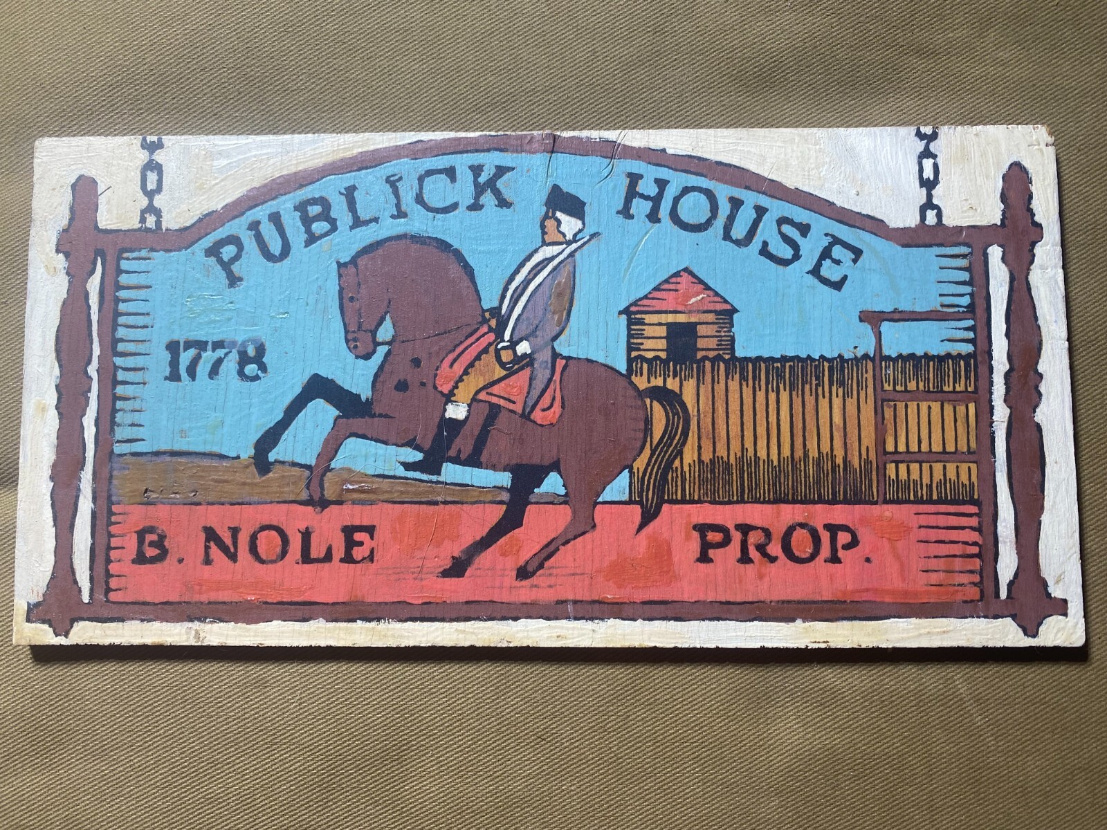 Vintage Folk Art Wood Painted Plaque “Publick House 1778″ – 12.0” Long