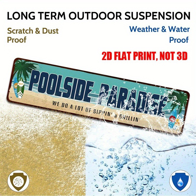 Pool Decor Poolside Paradise Retro Outdoor Metal Tin Sign Coastal Beach Park Bar