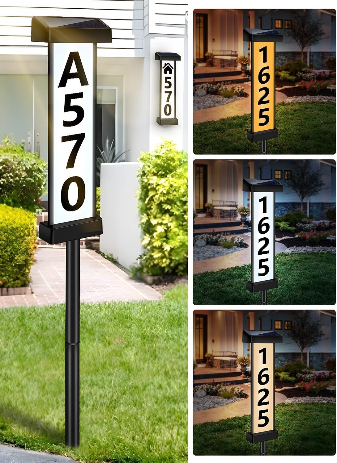 Solar Address Sign, Dual-Sided House Numbers for Outside Waterproof, 3 Colors…