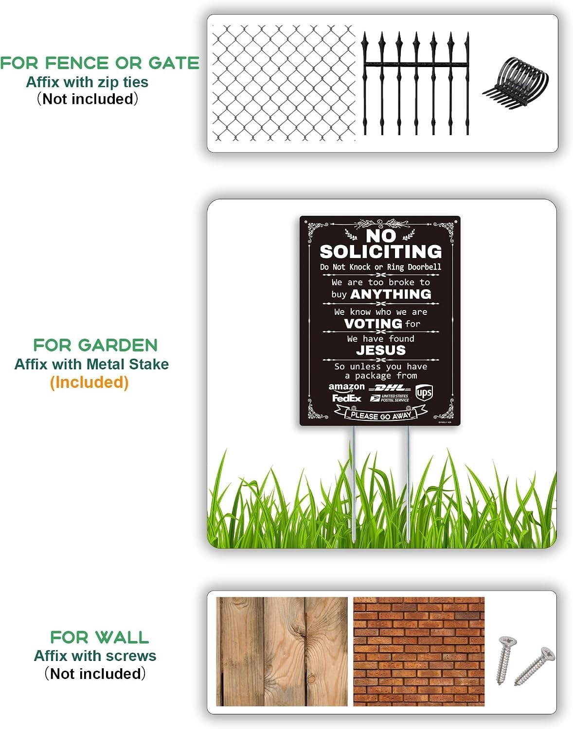 Weatherproof Black No Soliciting Sign – Durable 12×9 Aluminum for Door & Lawn