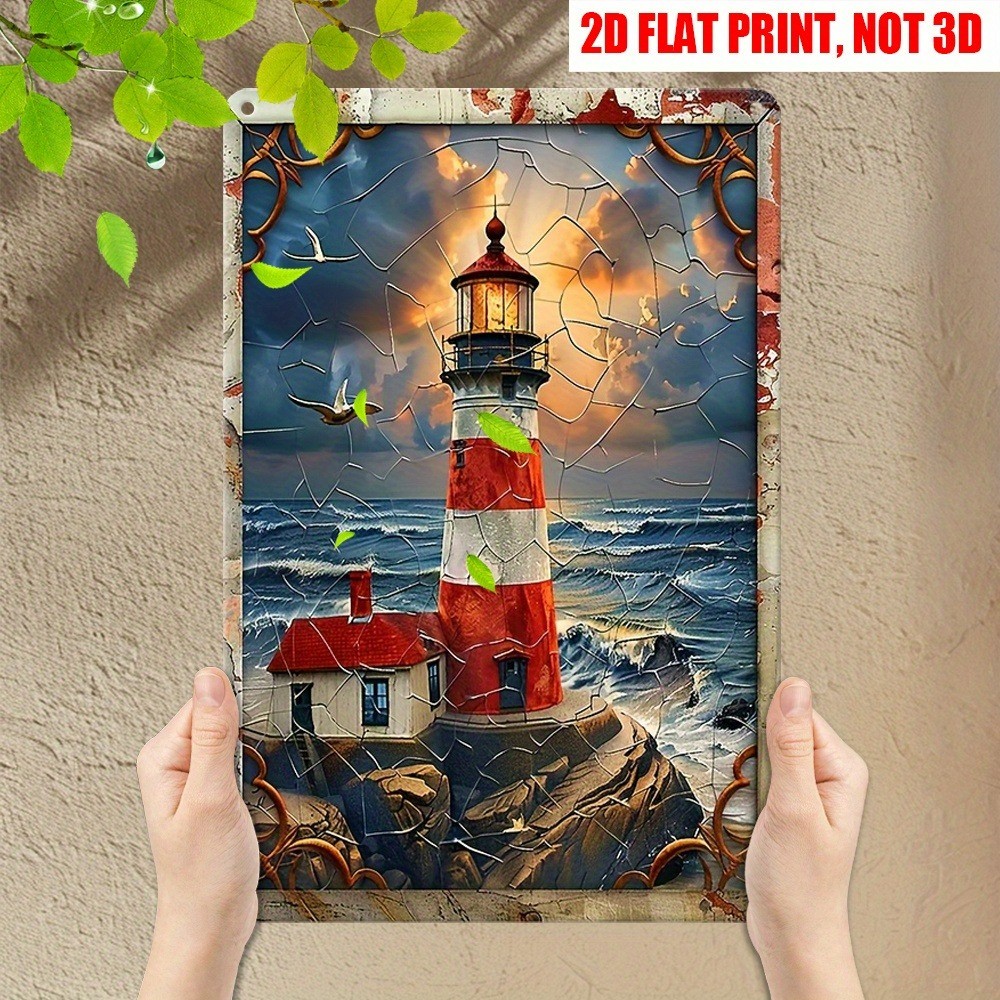 Vintage Lighthouse Metal Tin Sign Nautical Art Decor Home/Patio Coastal Wall Art